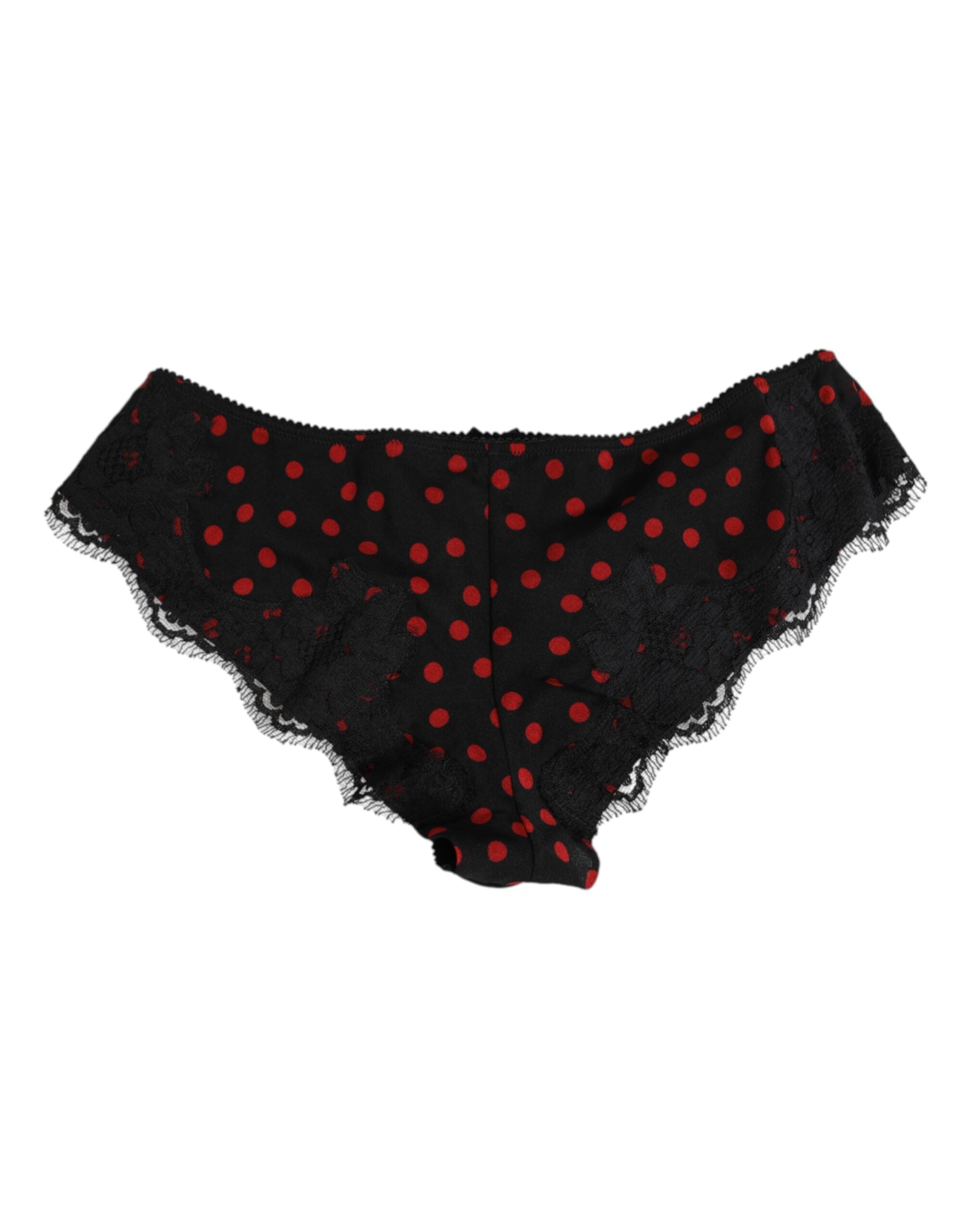 Dolce & Gabbana Schwarz gepunktete Seidenpanty mit niedriger Taille Unterwäsche