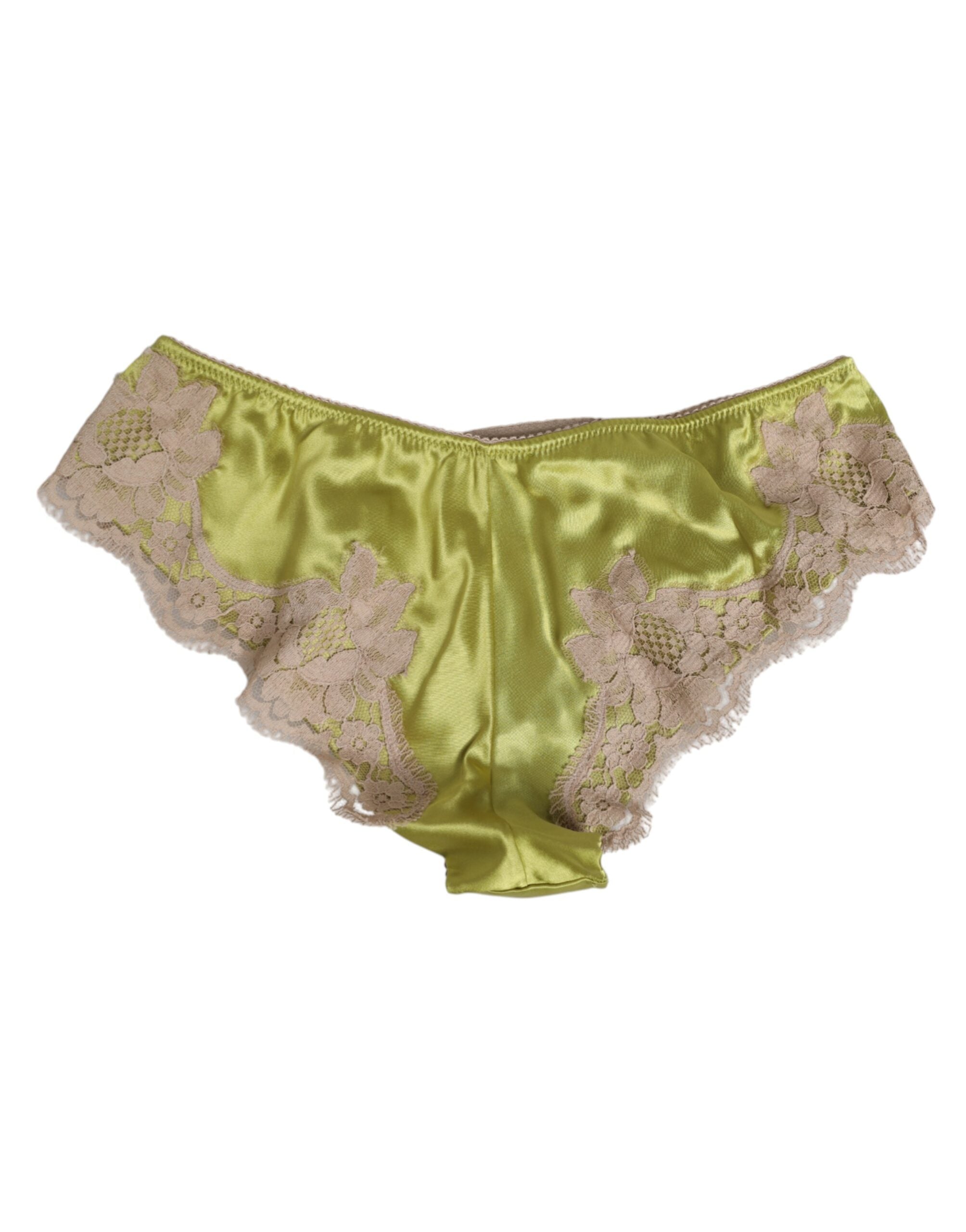 Dolce & Gabbana Grüner Seidensatin mit floralen Spitzenbesätzen Panty Unterwäsche