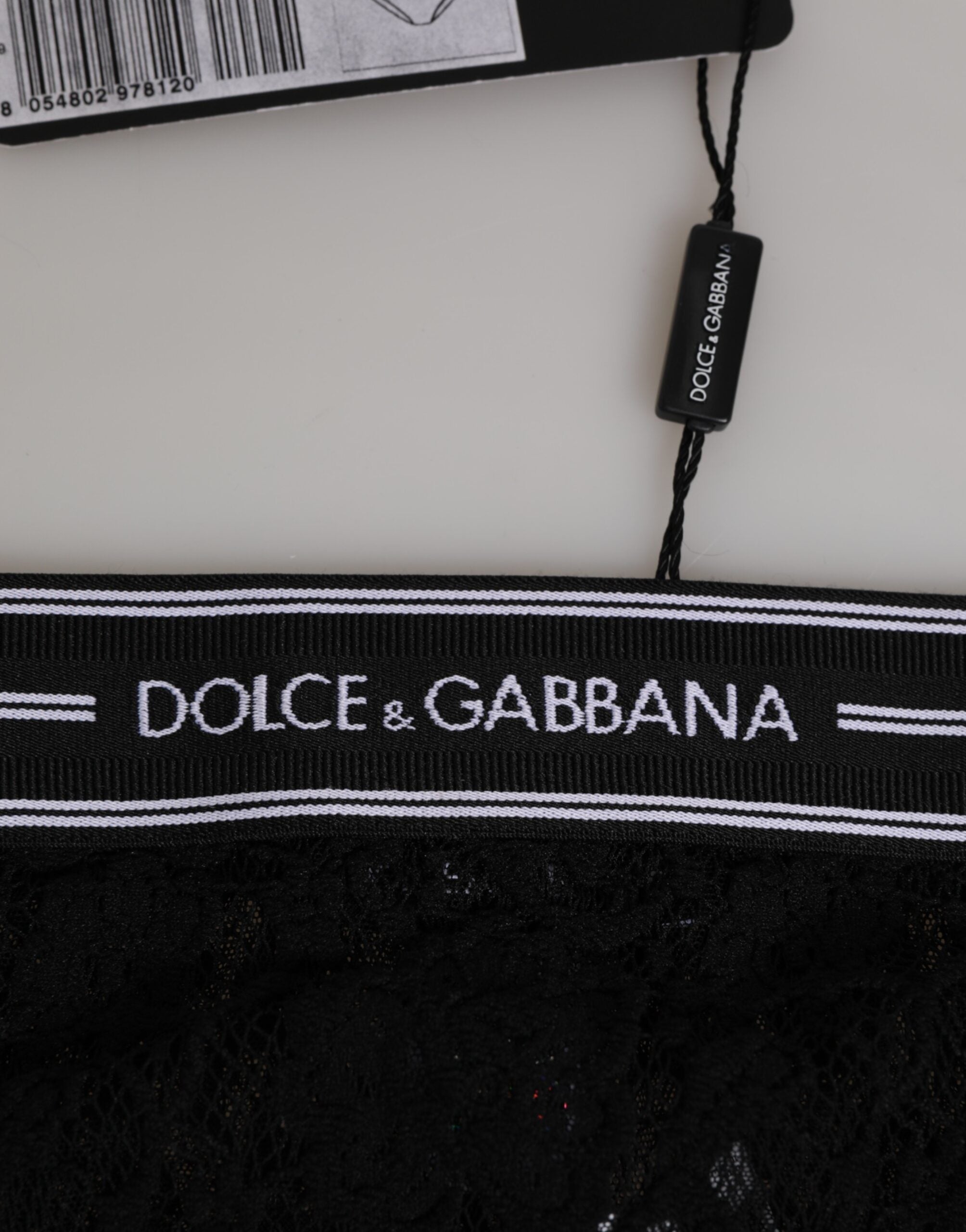 Dolce & Gabbana Schwarzer Spitzen-Slip-Slip mit Logo-Bund Unterwäsche