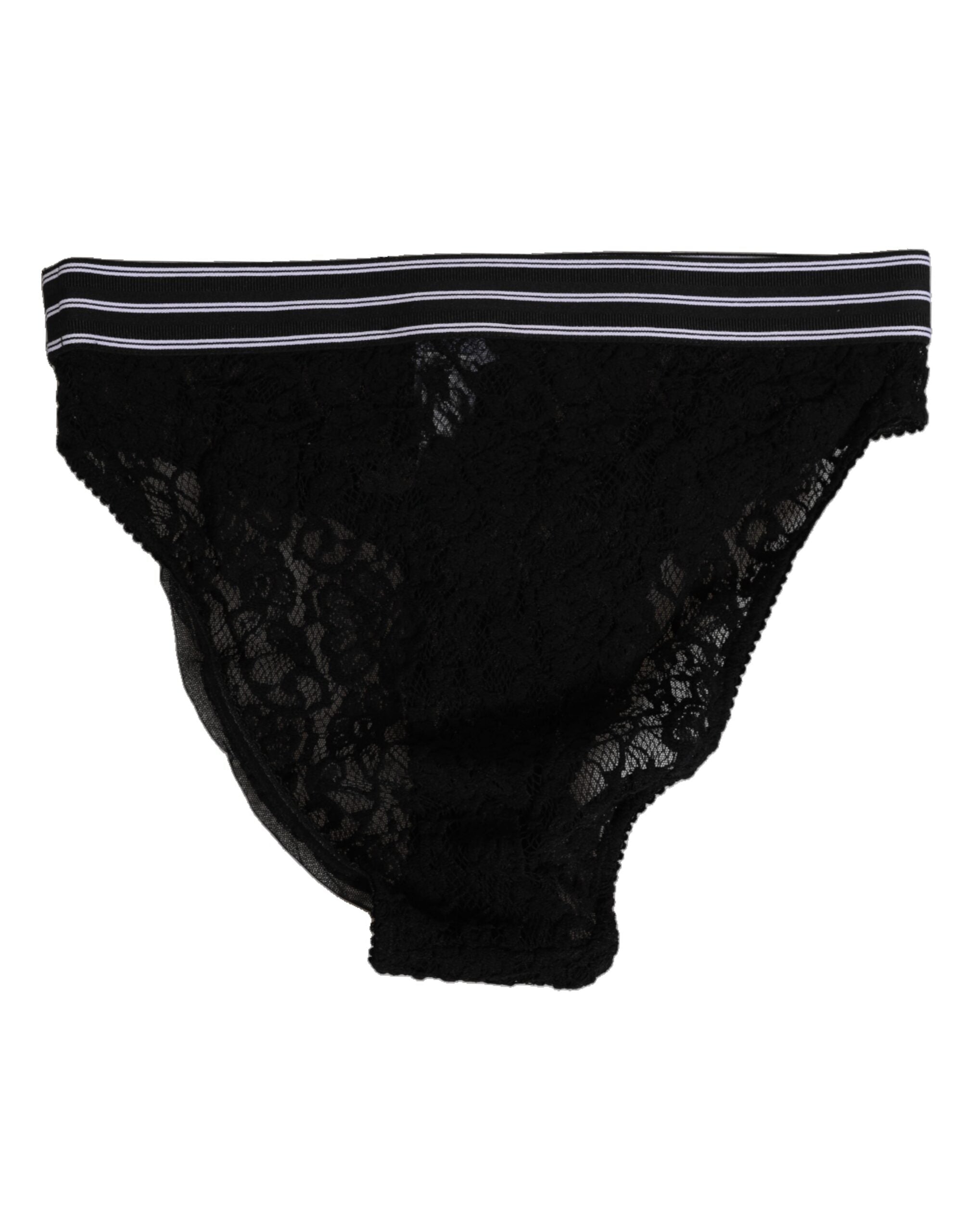 Dolce & Gabbana Schwarzer Spitzen-Slip-Slip mit Logo-Bund Unterwäsche