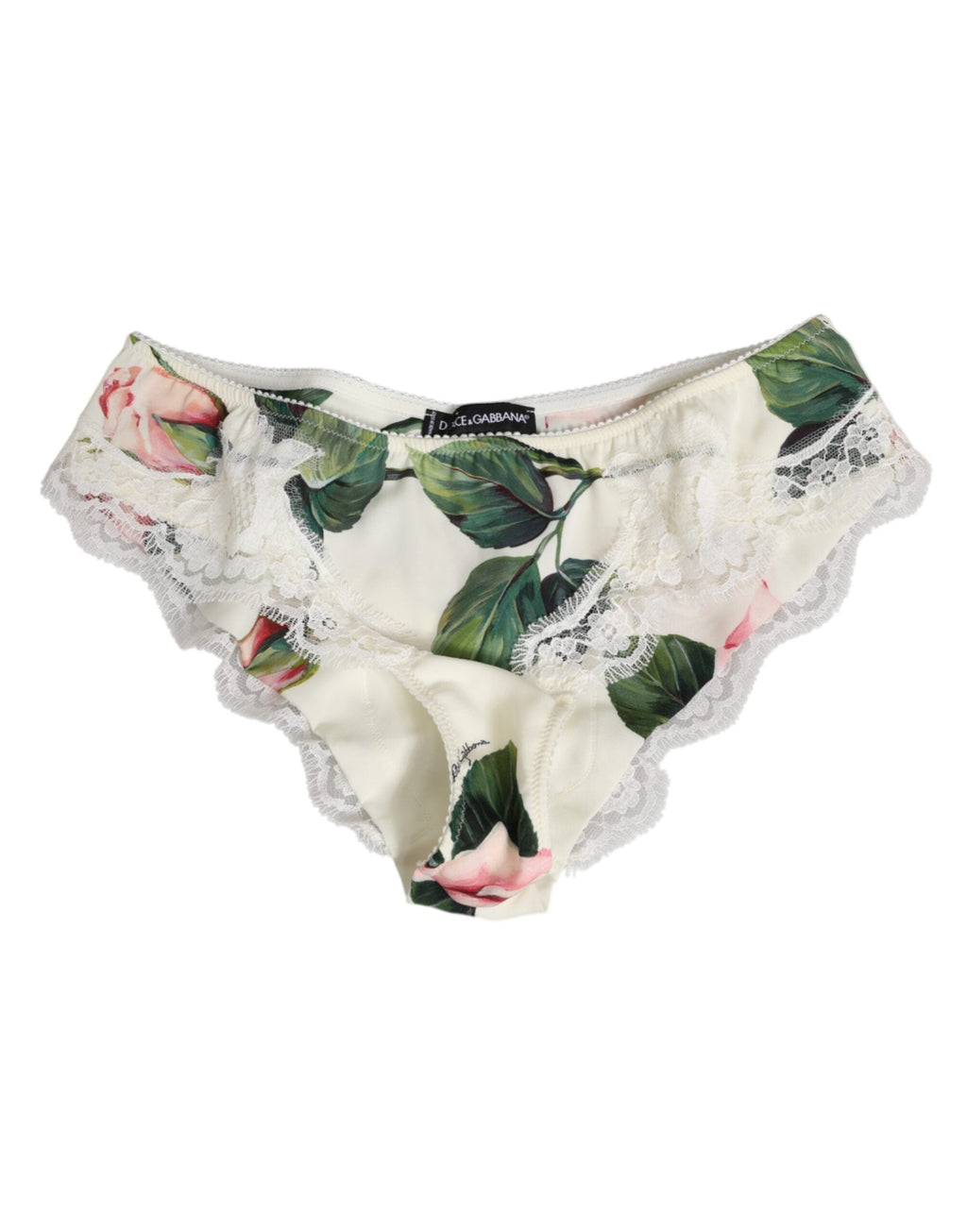 Dolce & Gabbana Weißer Seidensatin mit floraler Spitzenverzierung Slip Unterwäsche