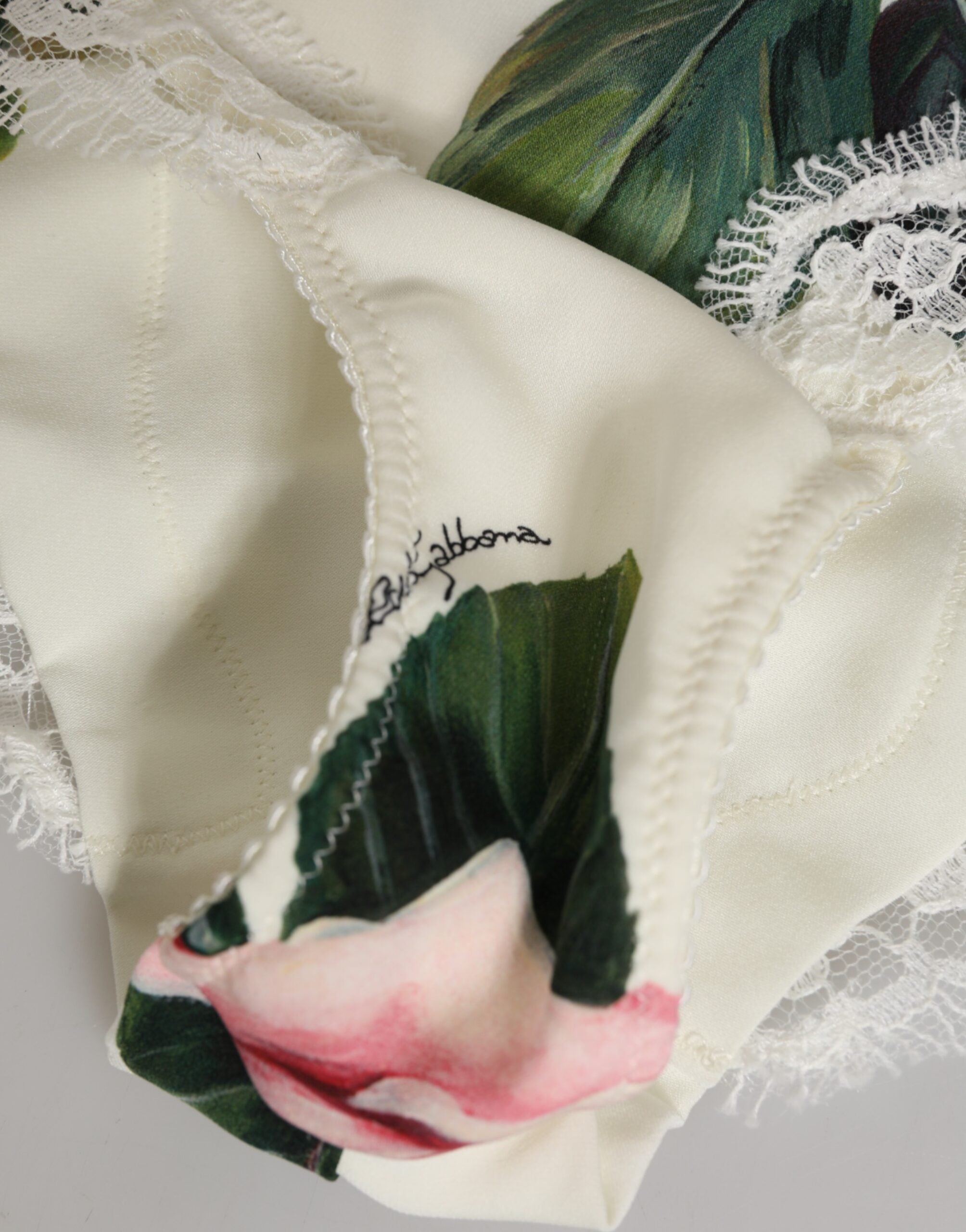 Dolce & Gabbana Weißer Seidensatin mit floraler Spitzenverzierung Slip Unterwäsche