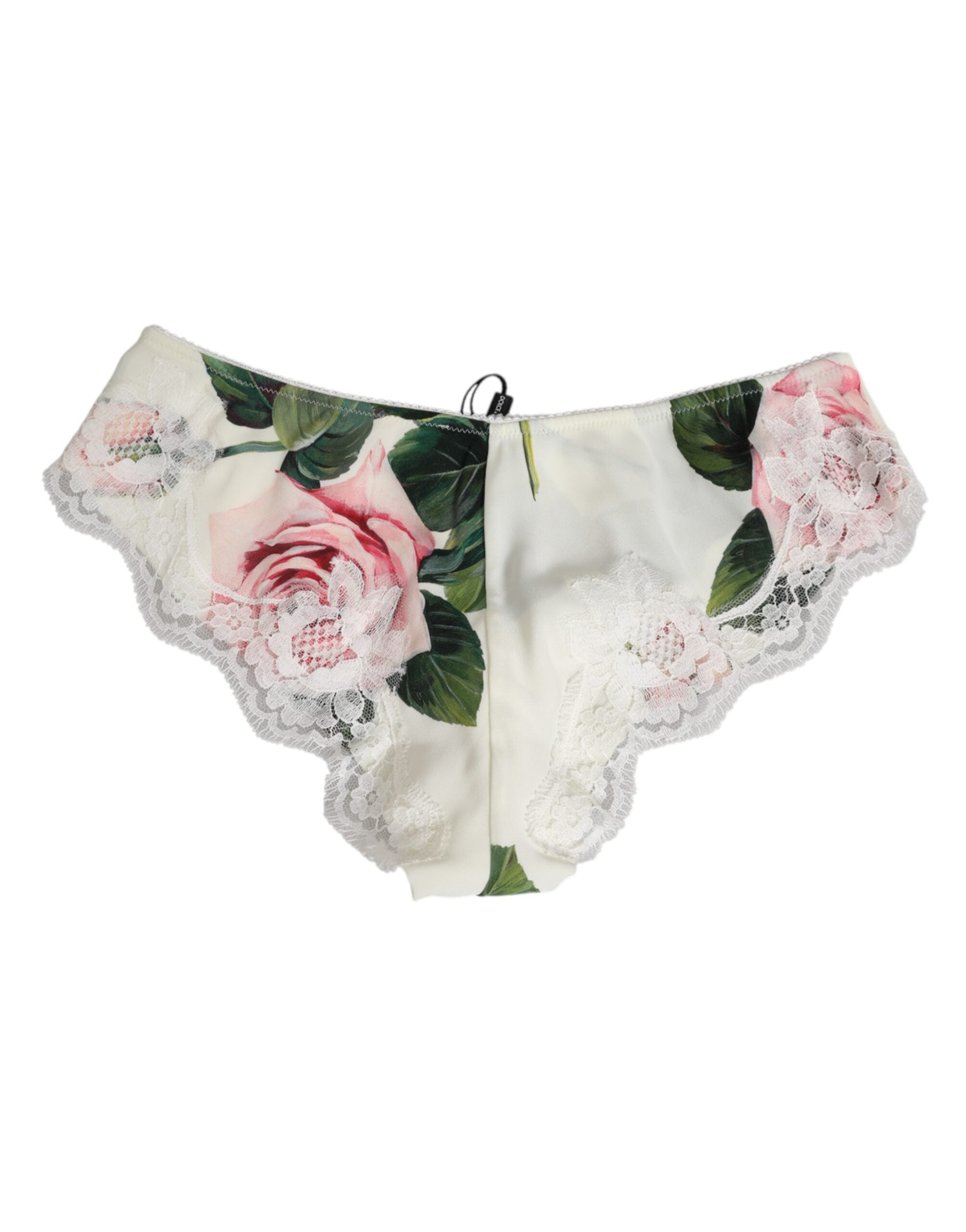 Dolce & Gabbana Weißer Seidensatin mit floraler Spitzenverzierung Slip Unterwäsche