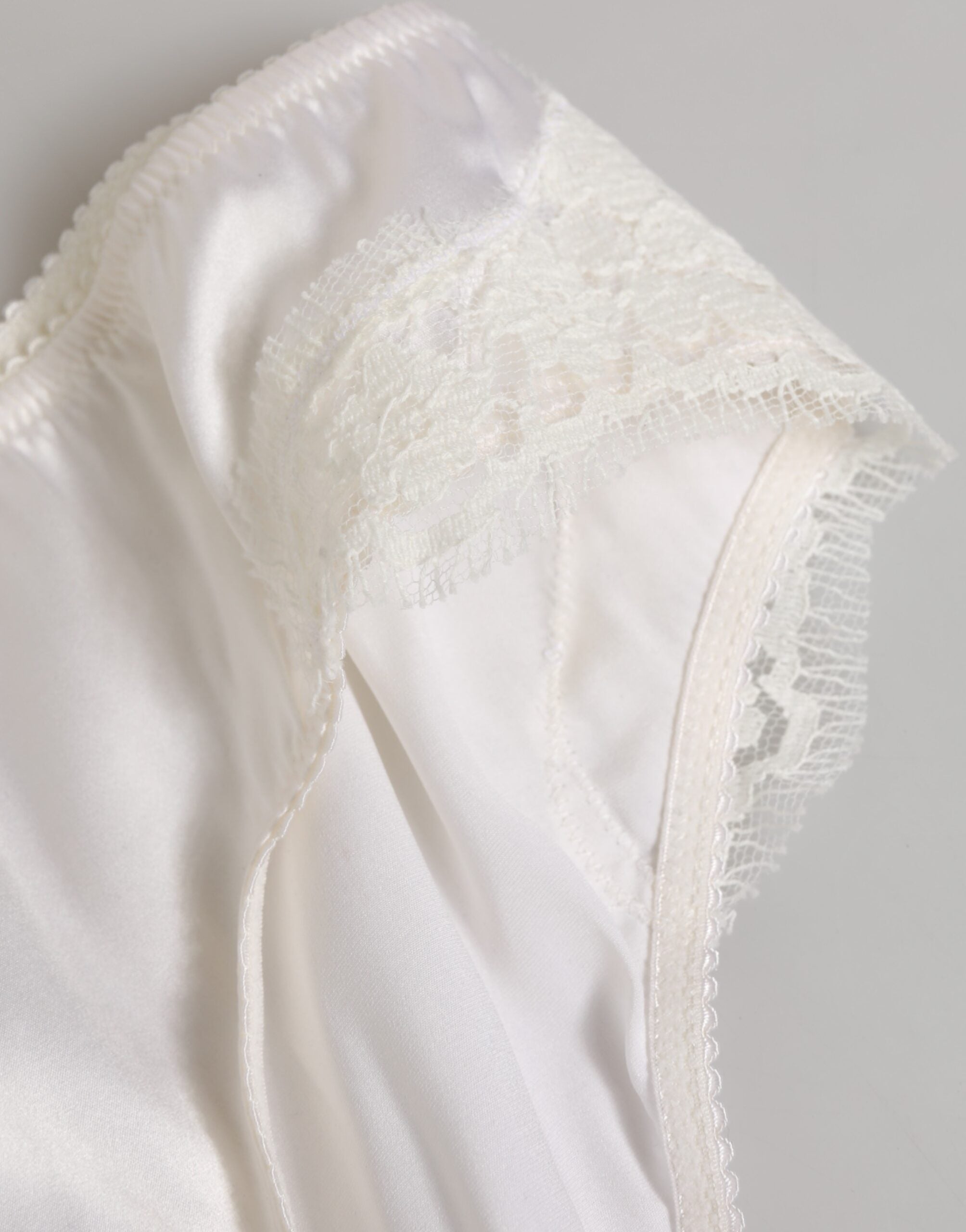 Dolce & Gabbana Weißer Seidensatin Floral Spitze Panty Slip Unterwäsche