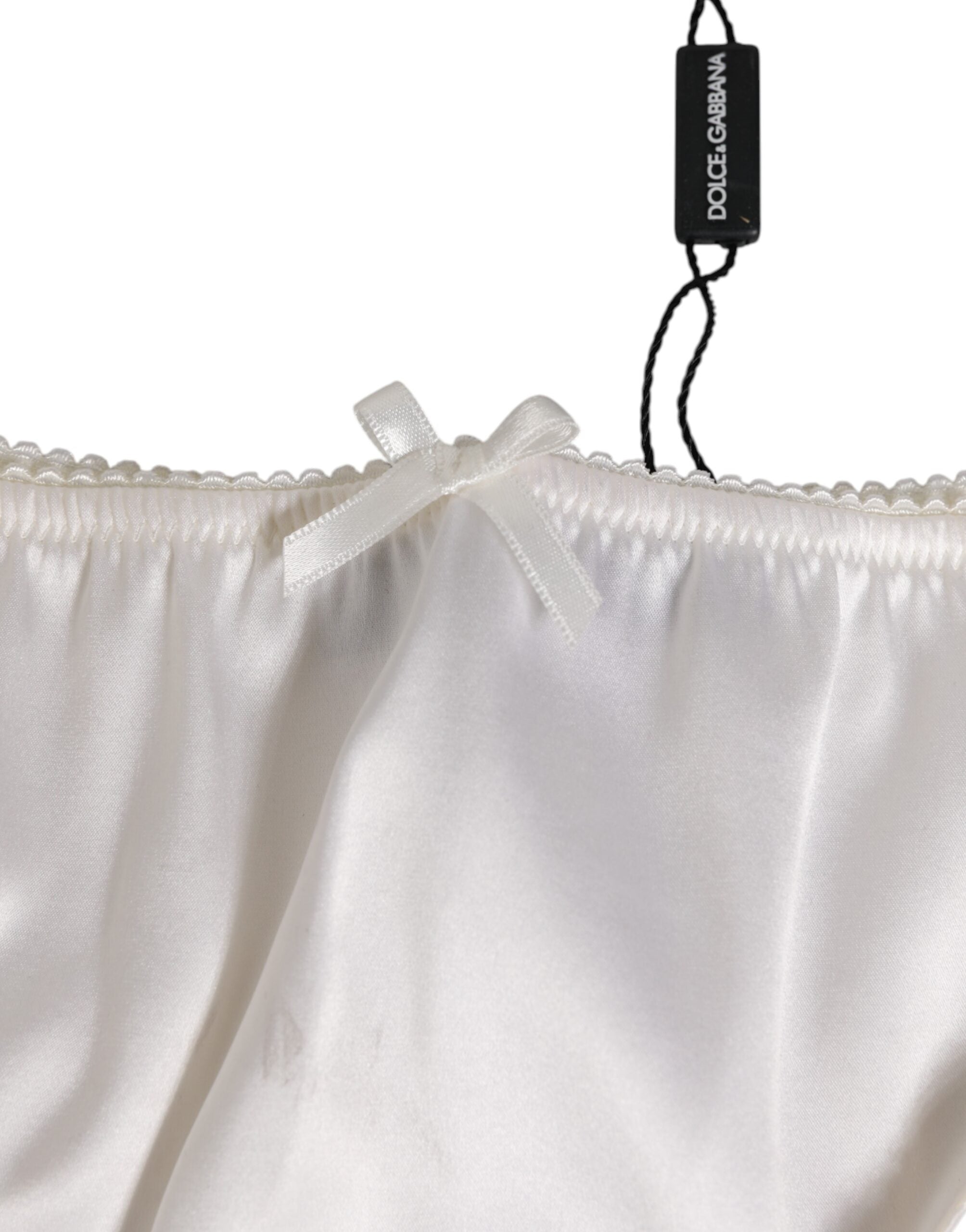 Dolce & Gabbana Weißer Seidensatin Floral Spitze Panty Slip Unterwäsche