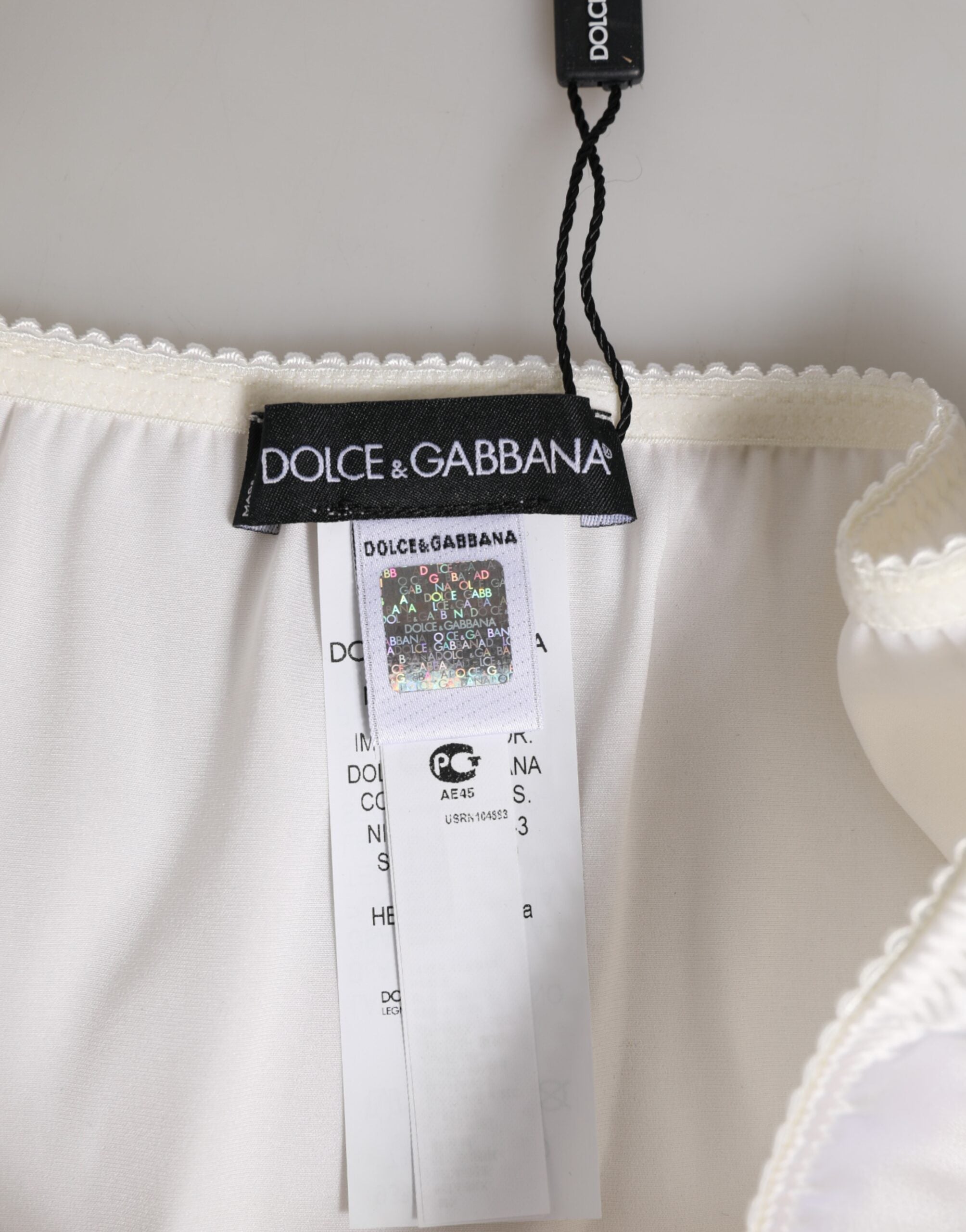 Dolce & Gabbana Weißer Seidensatin Floral Spitze Panty Slip Unterwäsche