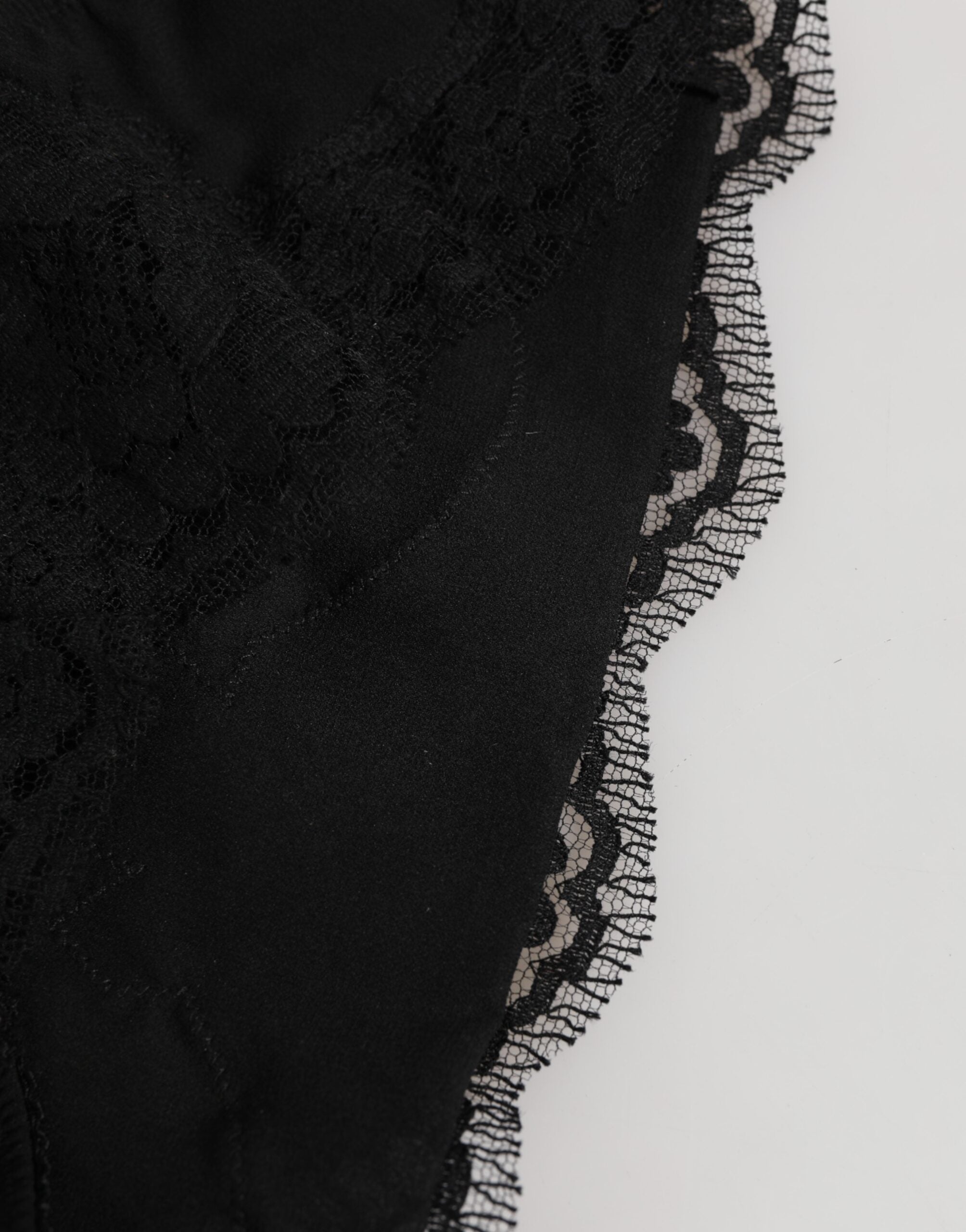 Dolce & Gabbana Schwarzer Seidensatin Floral Spitze Panty Slip Unterwäsche