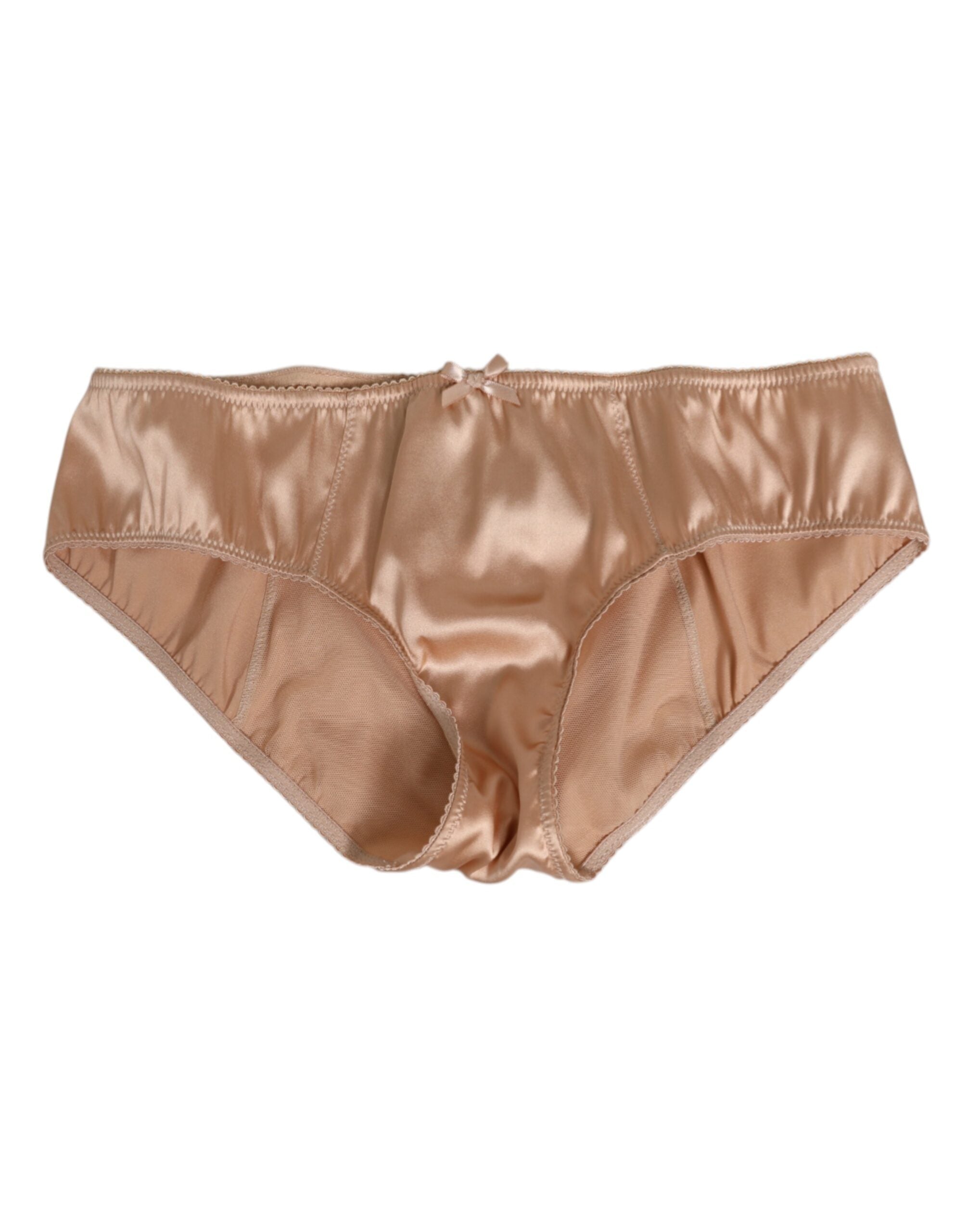 Dolce & Gabbana Nude Beige Seidensatin Stretch-Schleifenslip Unterwäsche