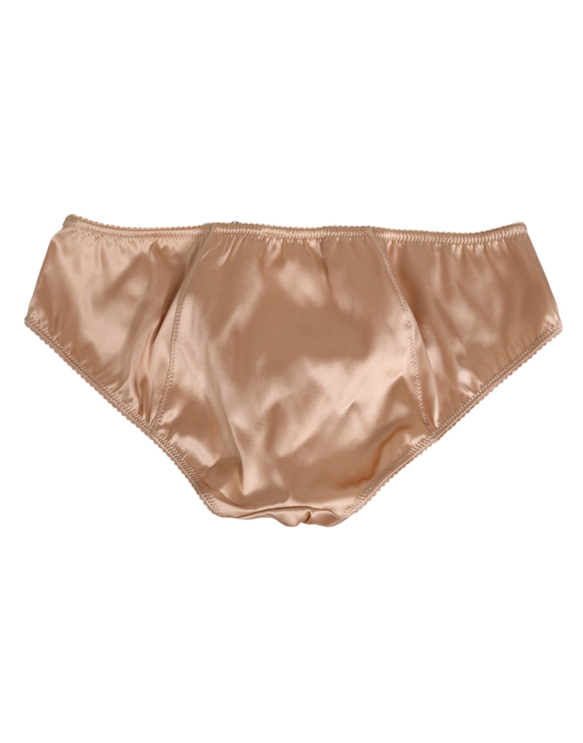 Dolce & Gabbana Nude Beige Seidensatin Stretch-Schleifenslip Unterwäsche