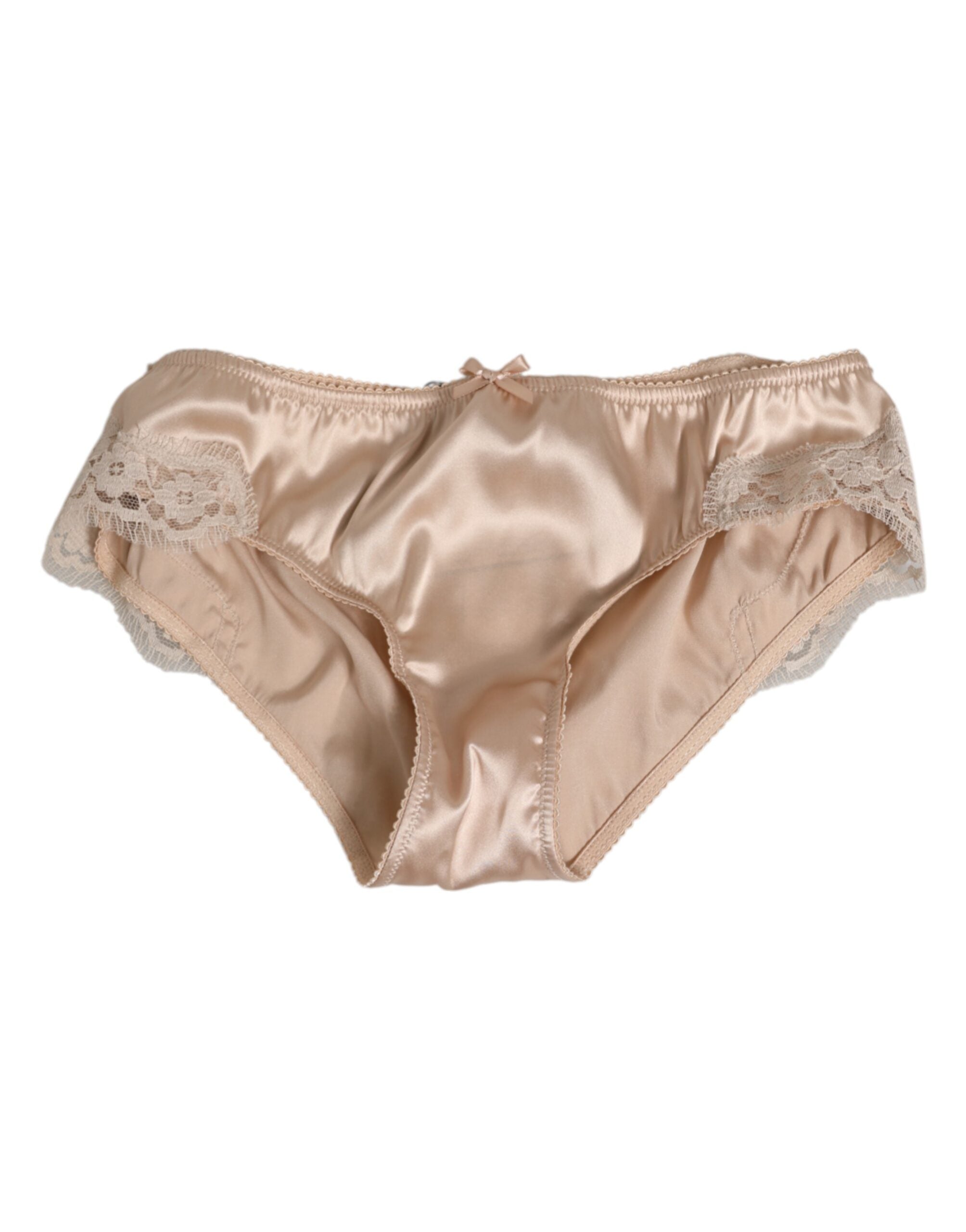 Dolce & Gabbana Beige Seidensatin Floral Spitze Panty Slip Unterwäsche