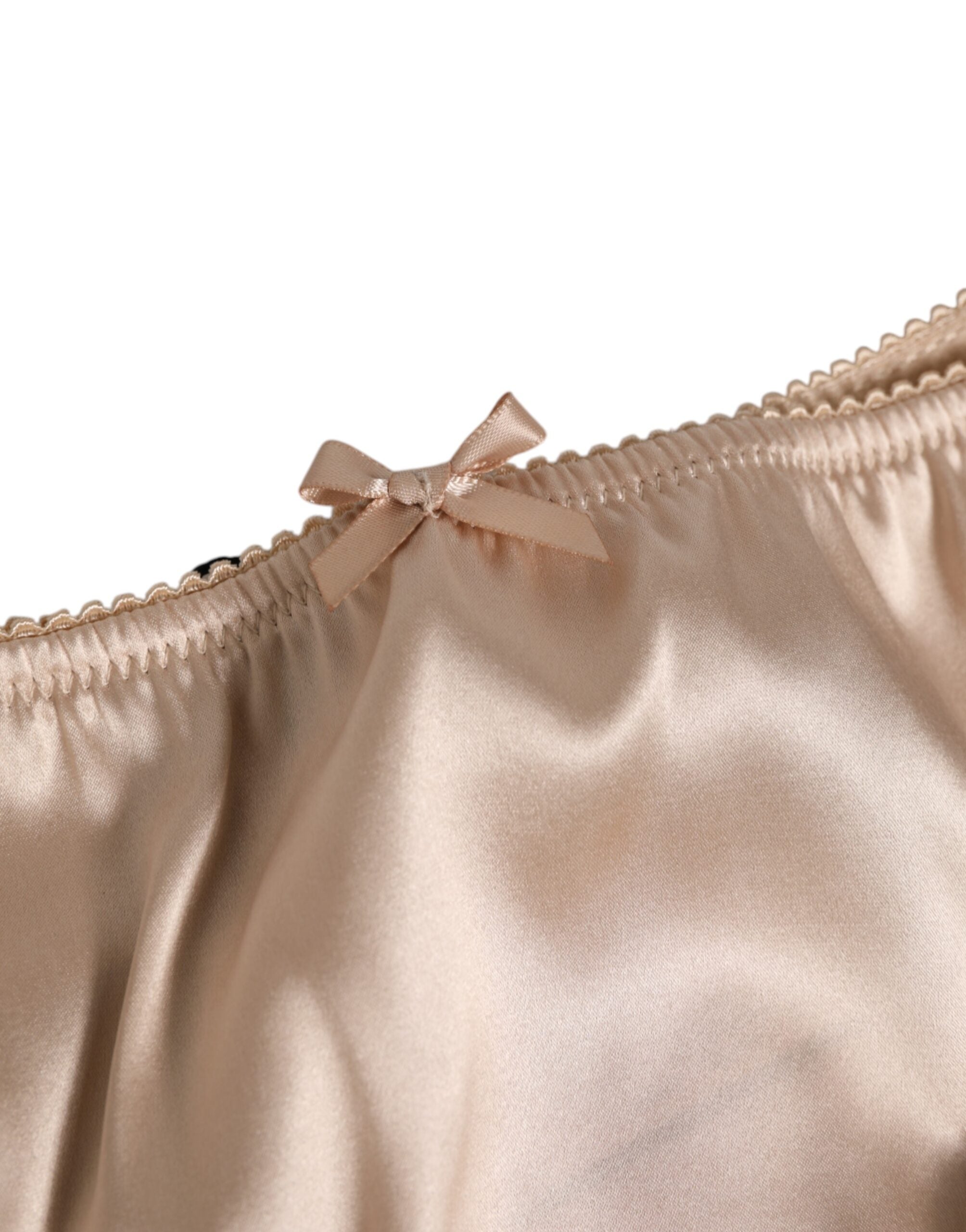 Dolce & Gabbana Beige Seidensatin Floral Spitze Panty Slip Unterwäsche