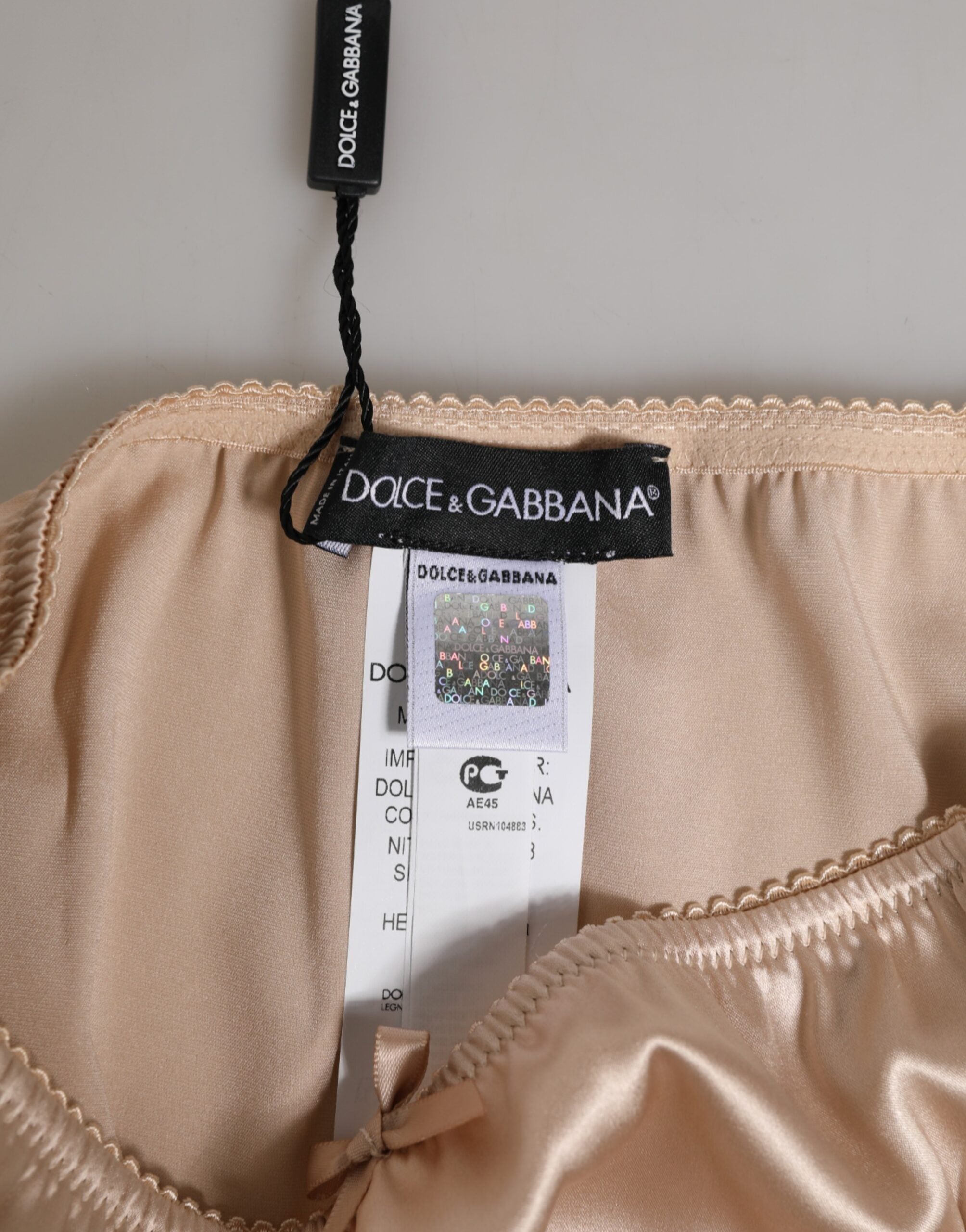 Dolce & Gabbana Beige Seidensatin Floral Spitze Panty Slip Unterwäsche