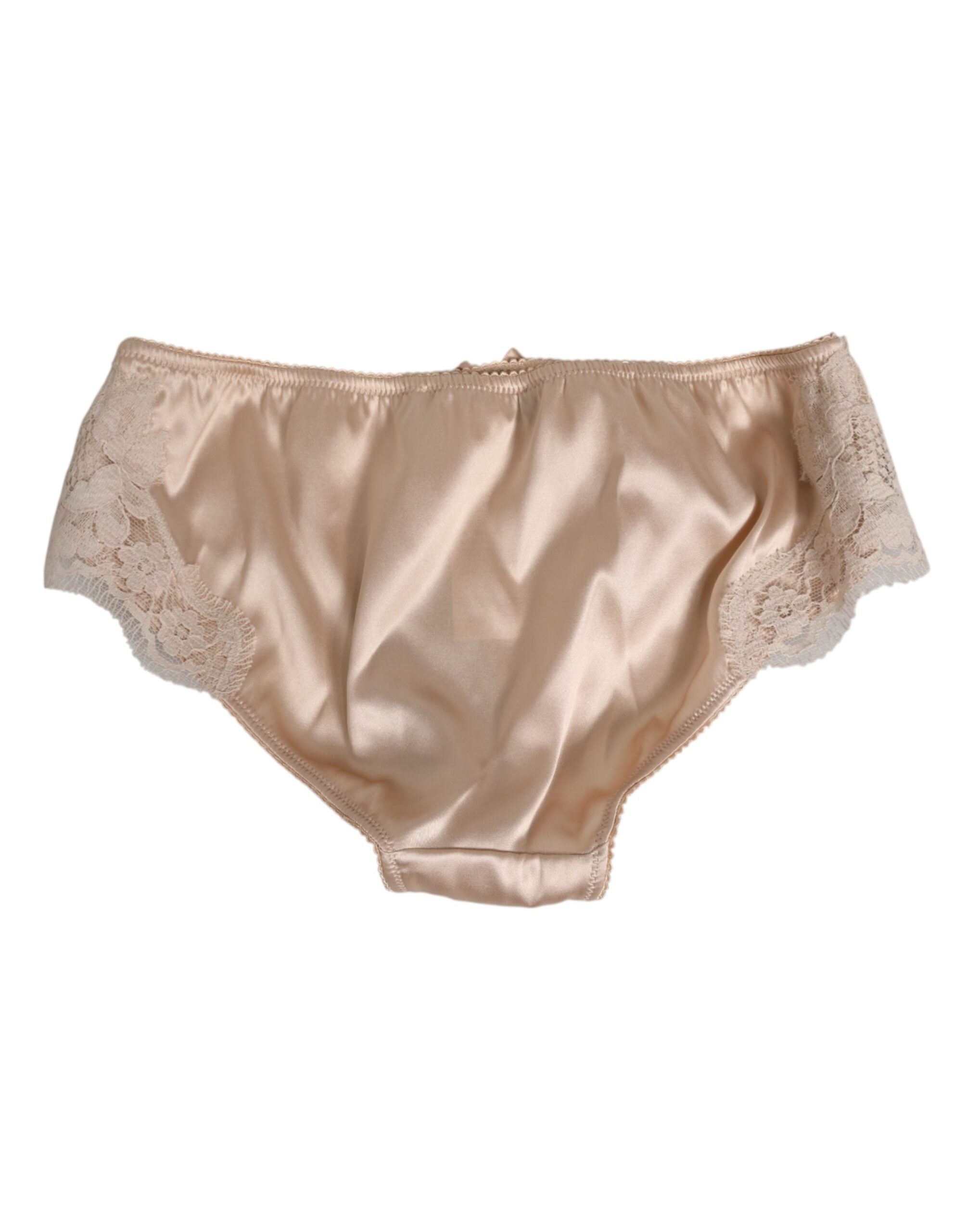 Dolce & Gabbana Beige Seidensatin Floral Spitze Panty Slip Unterwäsche