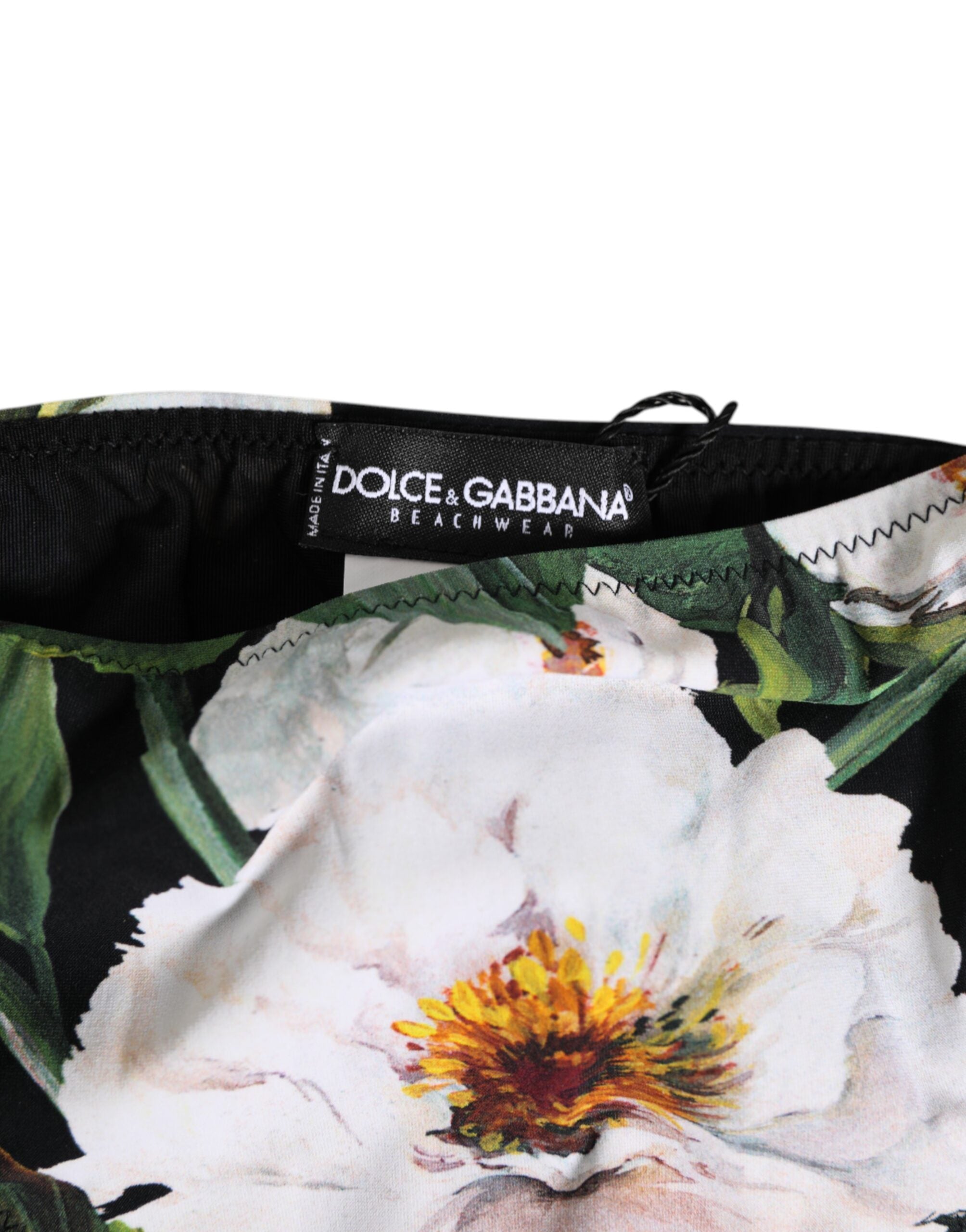 Dolce & Gabbana Schwarzes Bikini-Unterteil mit Blumenmuster und seitlicher Bindung Badebekleidung