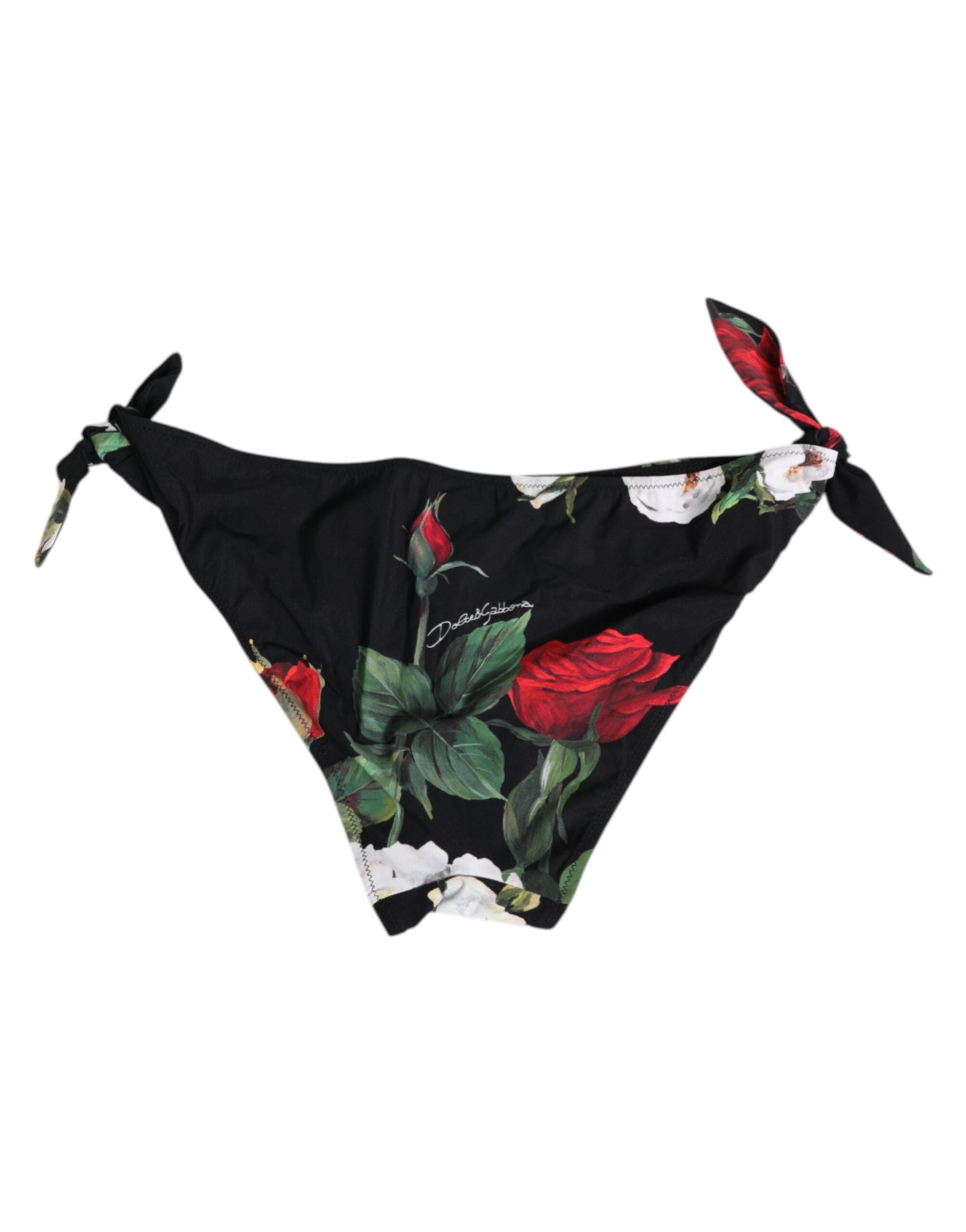 Dolce & Gabbana Schwarzes Bikini-Unterteil mit Blumenmuster und seitlicher Bindung Badebekleidung