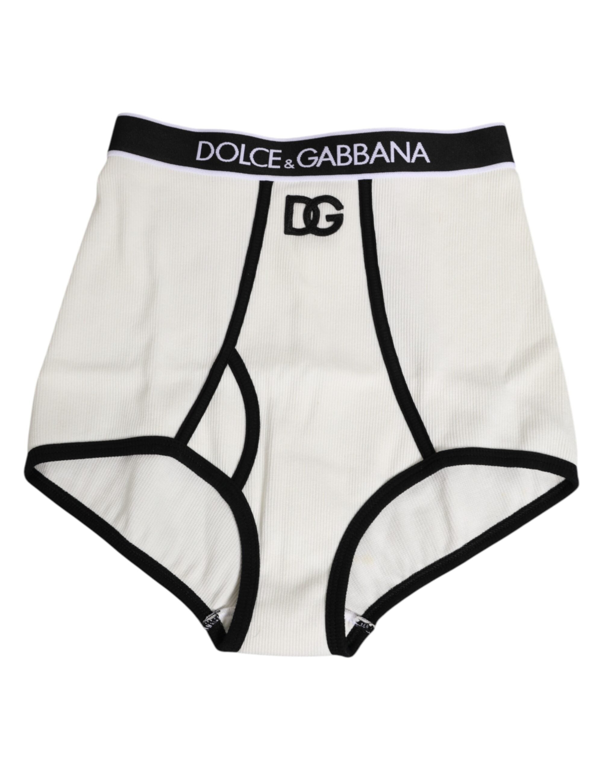 Dolce & Gabbana Weiße Baumwoll-Stretch-Unterwäsche mit hoher Taille in Culotte-Form