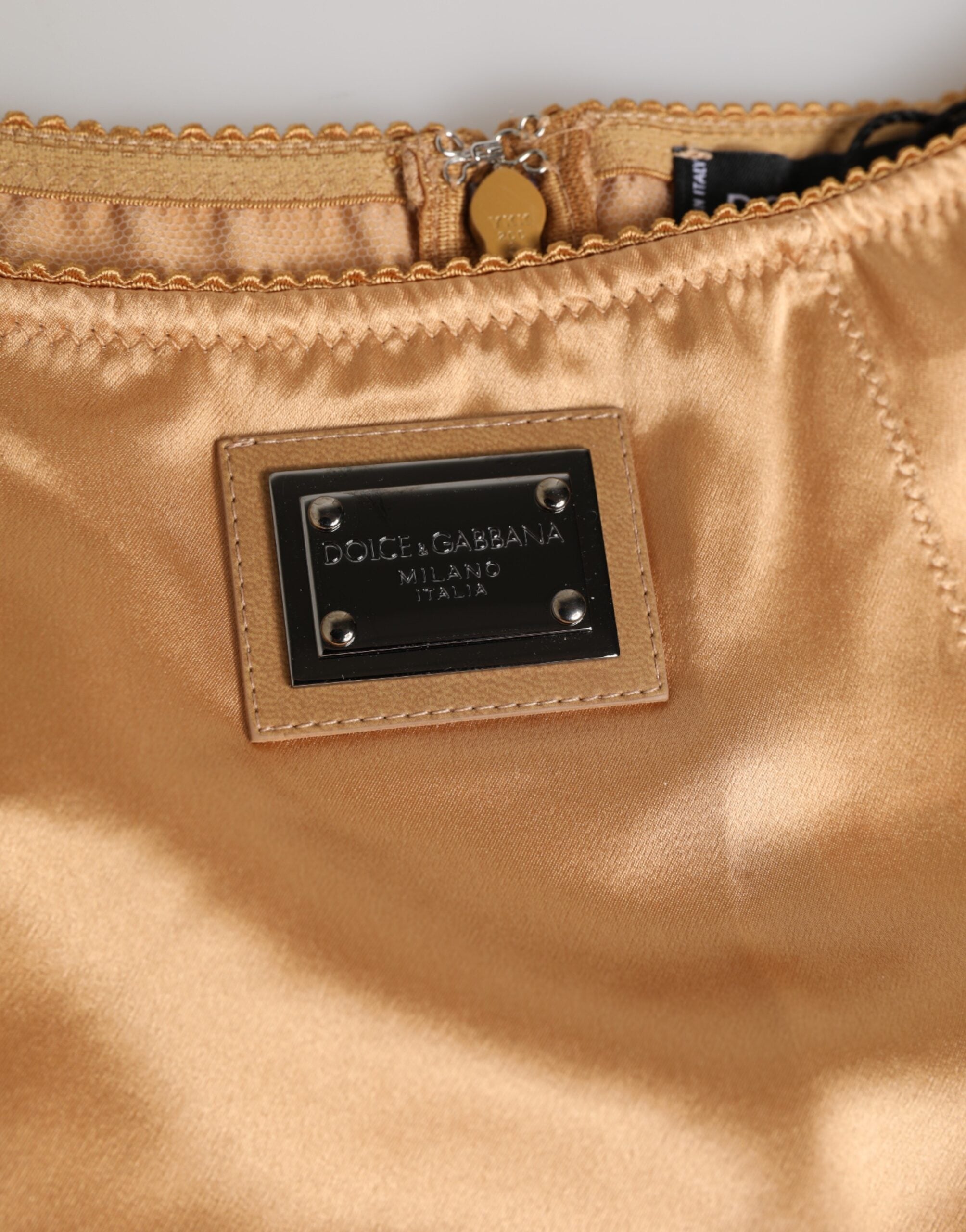 Dolce & Gabbana Beige Seiden-Stretchmieder mit hoher Taille Unterwäsche