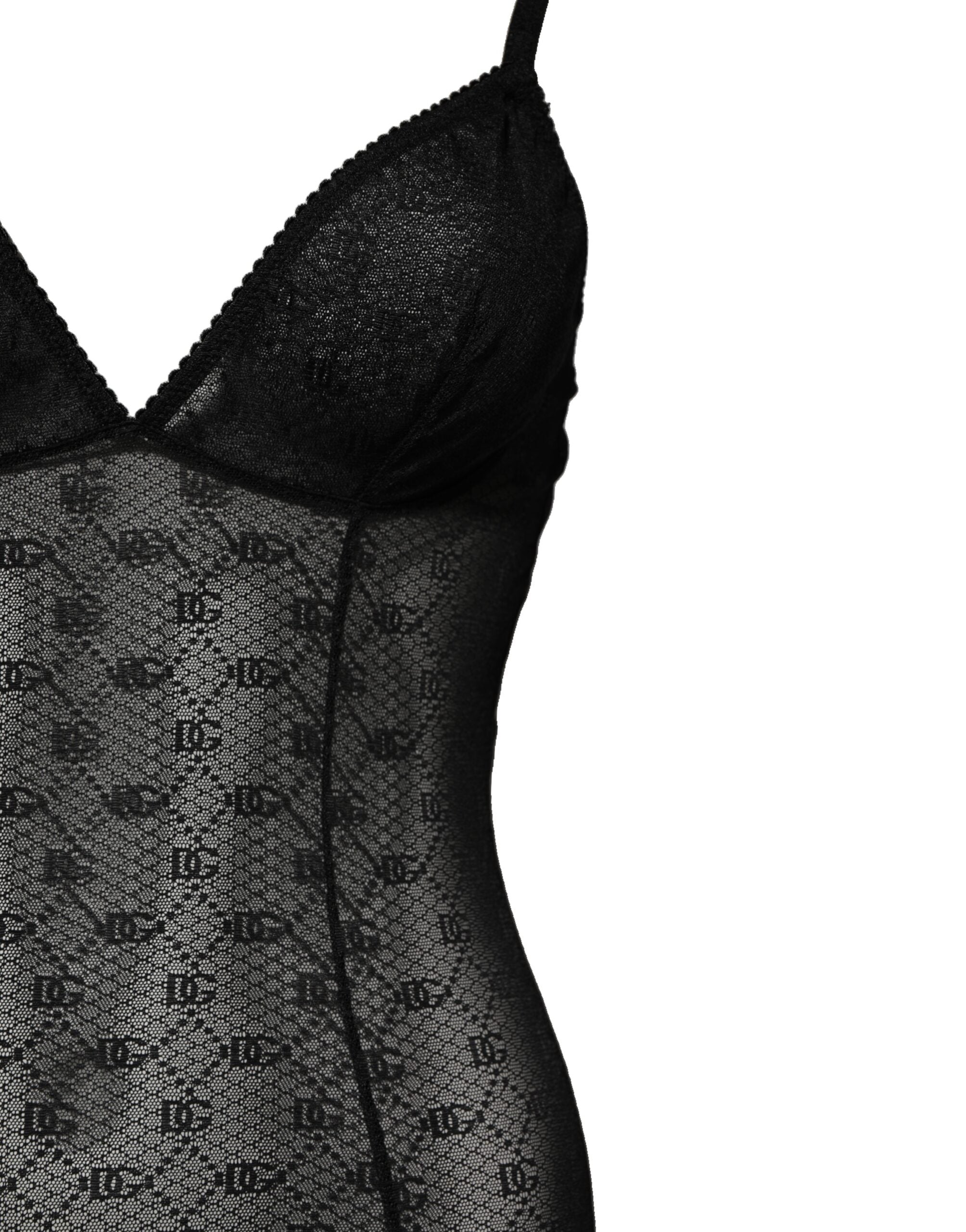 Dolce & Gabbana Schwarzer Nylon-Stretch-Bodysuit Dessous Unterwäsche