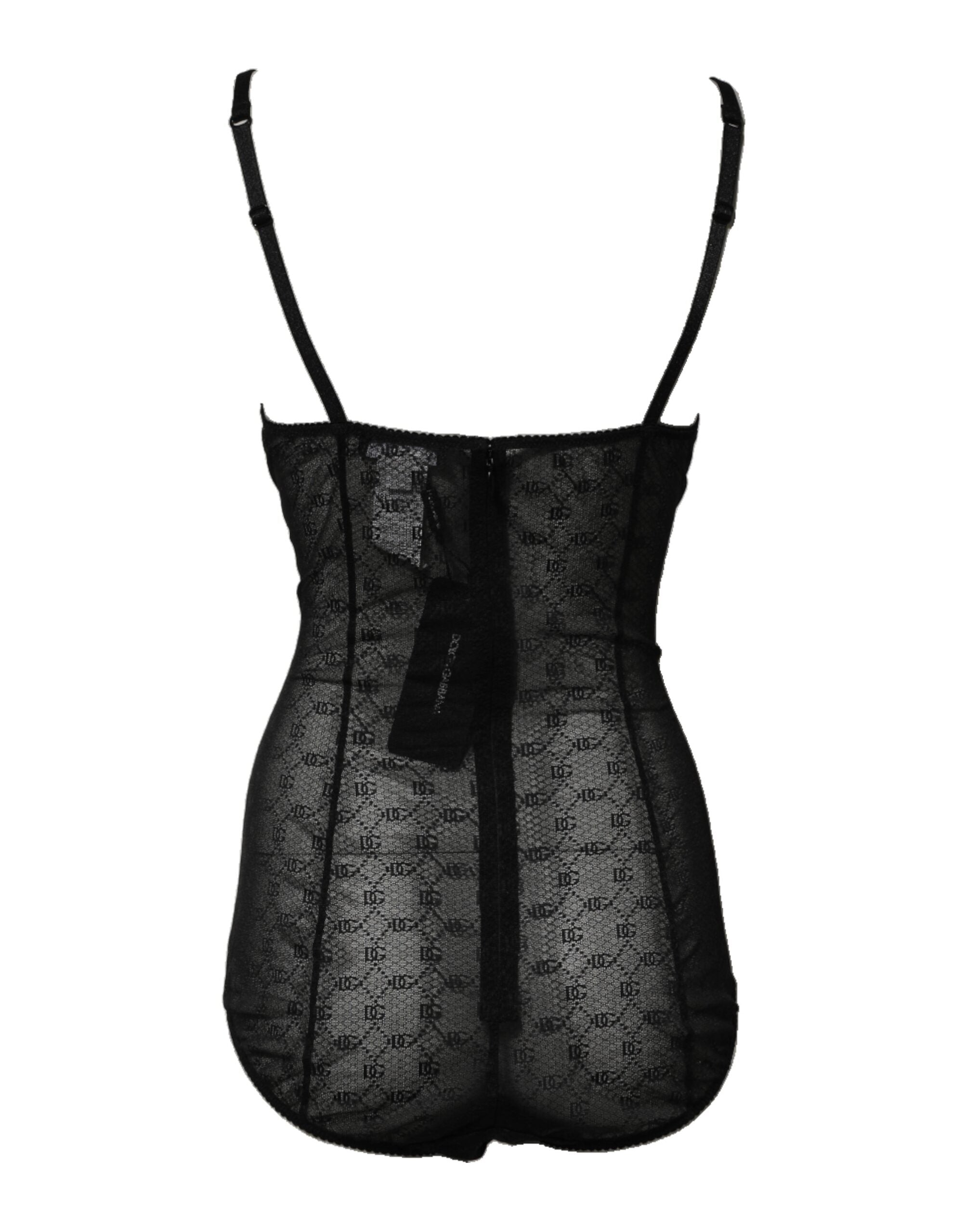 Dolce & Gabbana Schwarzer Nylon-Stretch-Bodysuit Dessous Unterwäsche