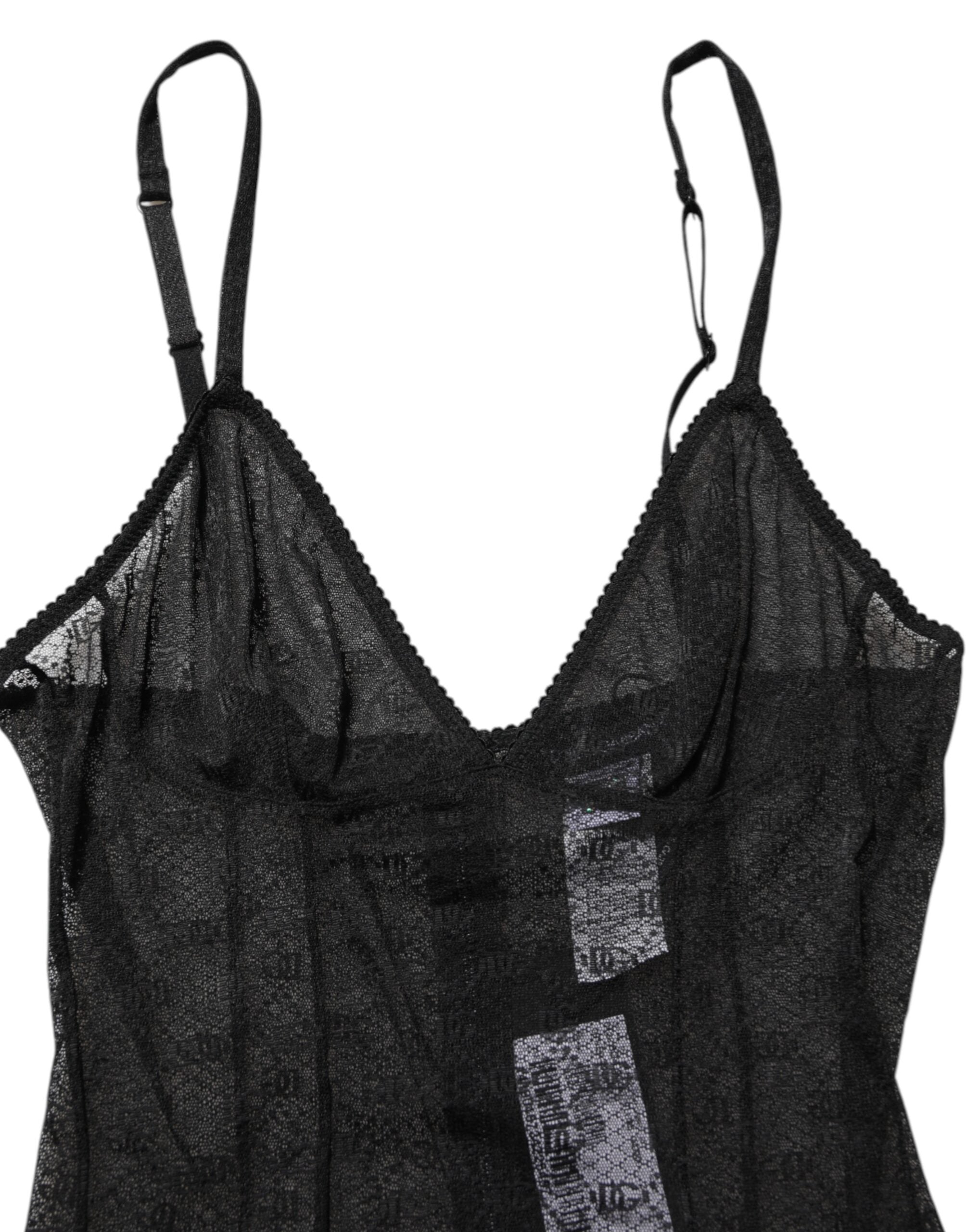 Dolce & Gabbana Schwarzer Nylon-Stretch-Bodysuit Dessous Unterwäsche