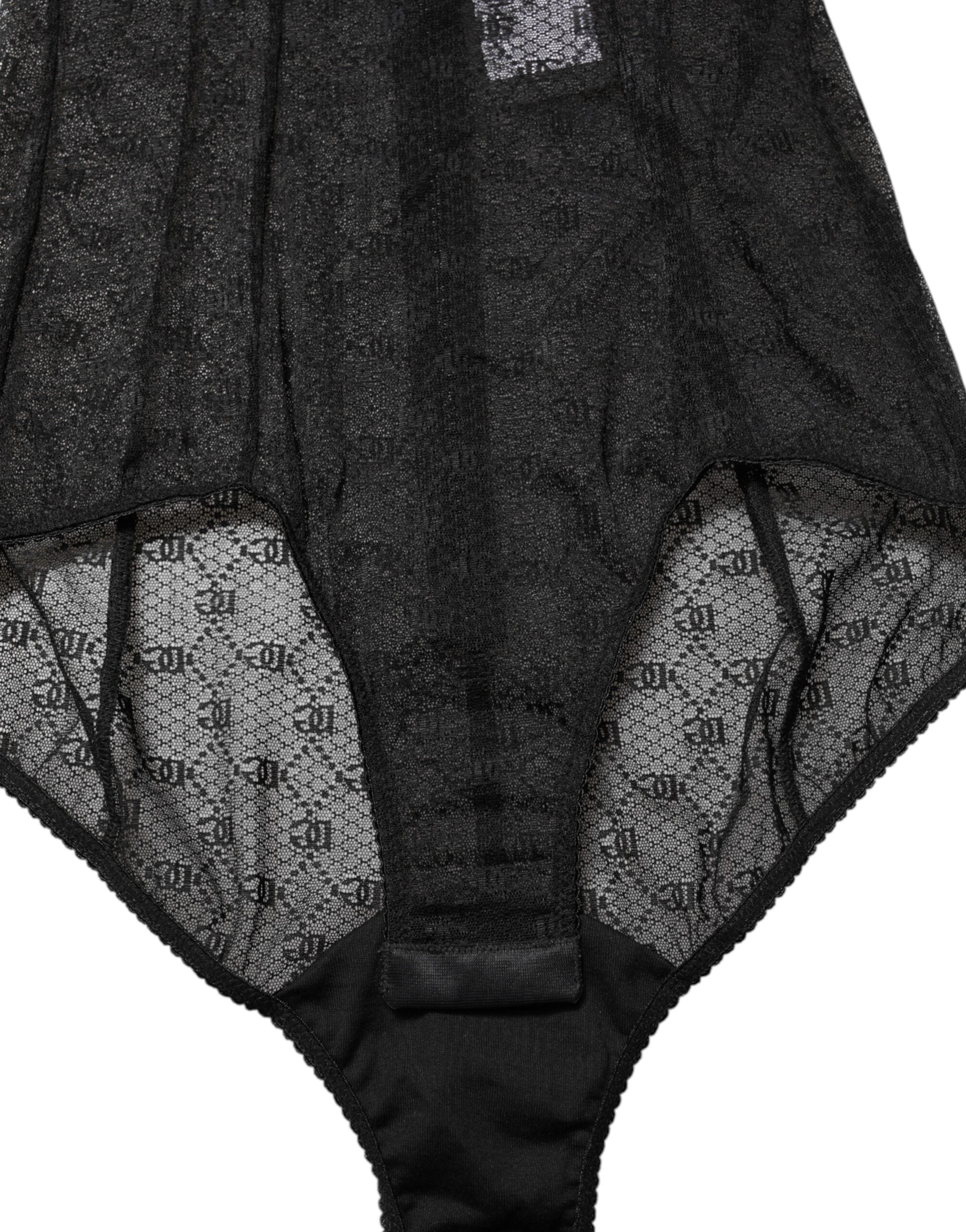 Dolce & Gabbana Schwarzer Nylon-Stretch-Bodysuit Dessous Unterwäsche