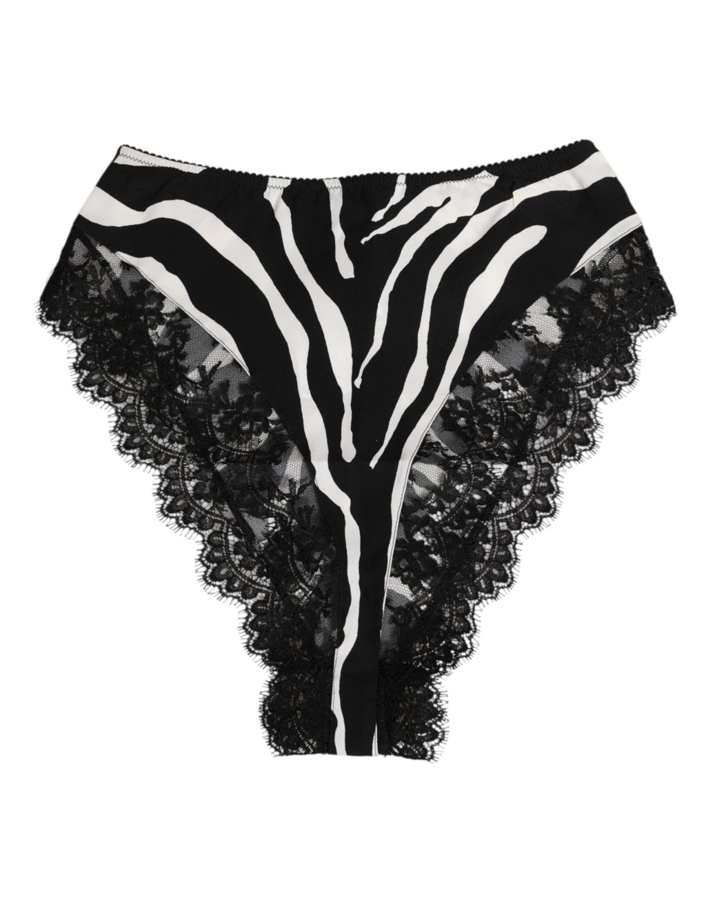 Dolce & Gabbana Schwarze Seiden-Zebra-Druck-Spitzenunterwäsche mit hoher Taille