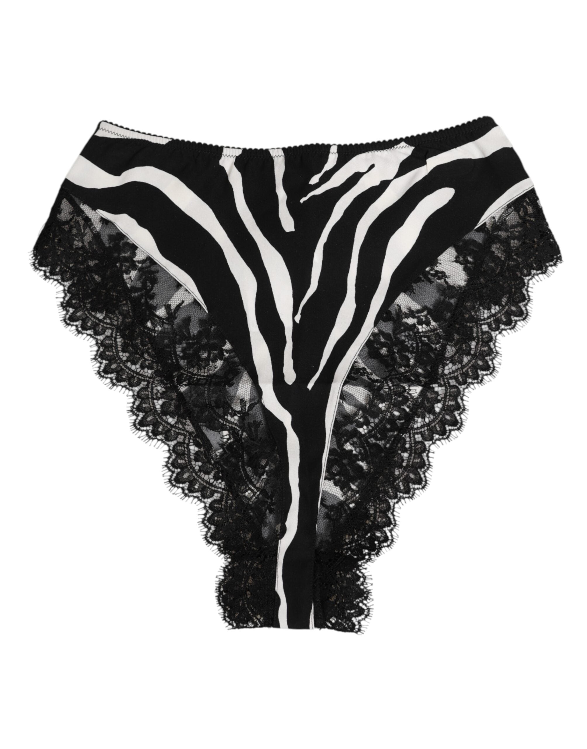 Dolce & Gabbana Schwarze Seiden-Zebra-Druck-Spitzenunterwäsche mit hoher Taille