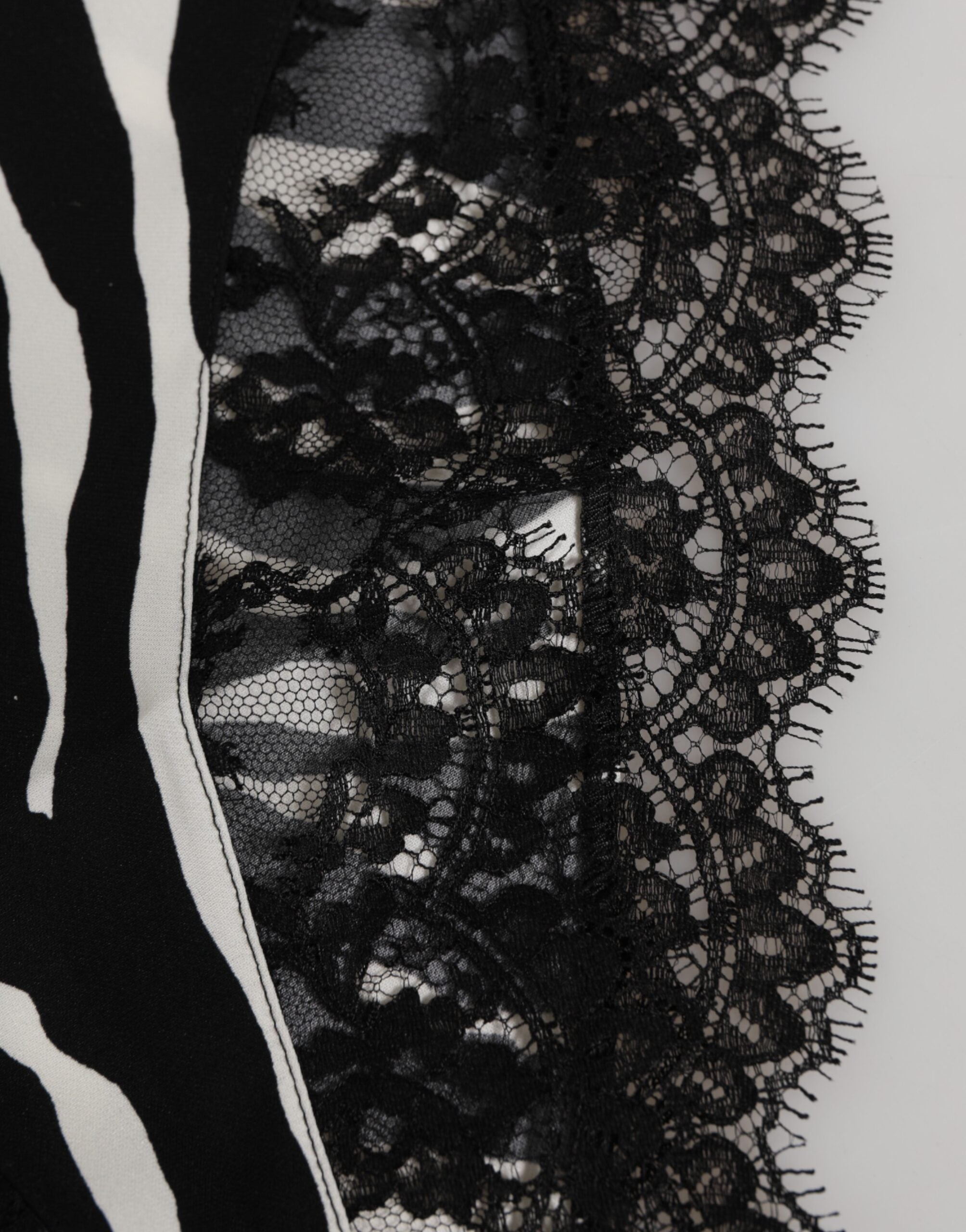 Dolce & Gabbana Schwarze Seiden-Zebra-Druck-Spitzenunterwäsche mit hoher Taille