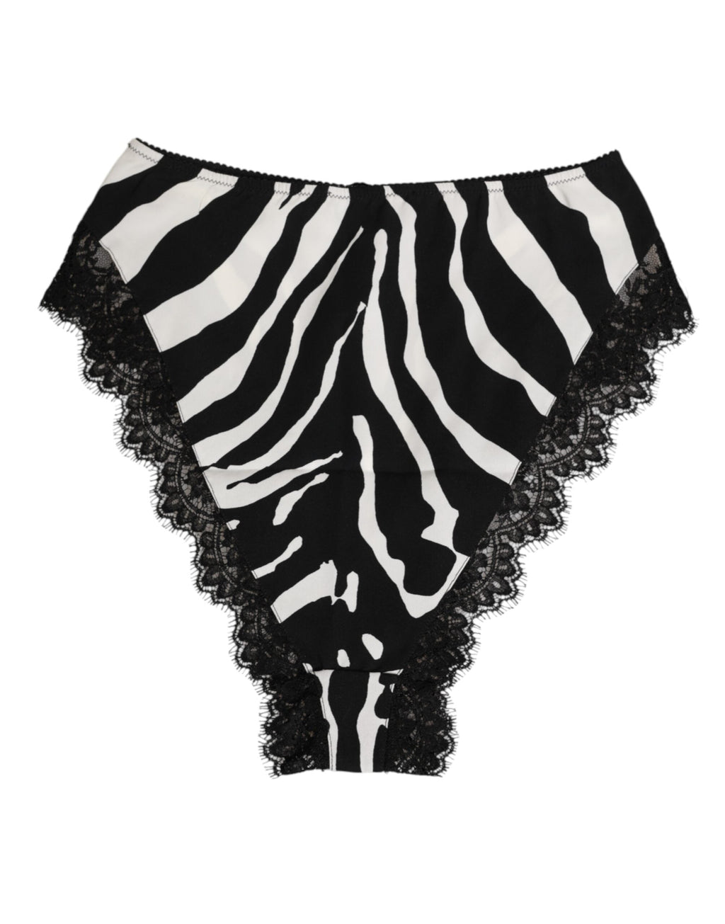 Dolce & Gabbana Schwarze Seiden-Zebra-Druck-Spitzenunterwäsche mit hoher Taille