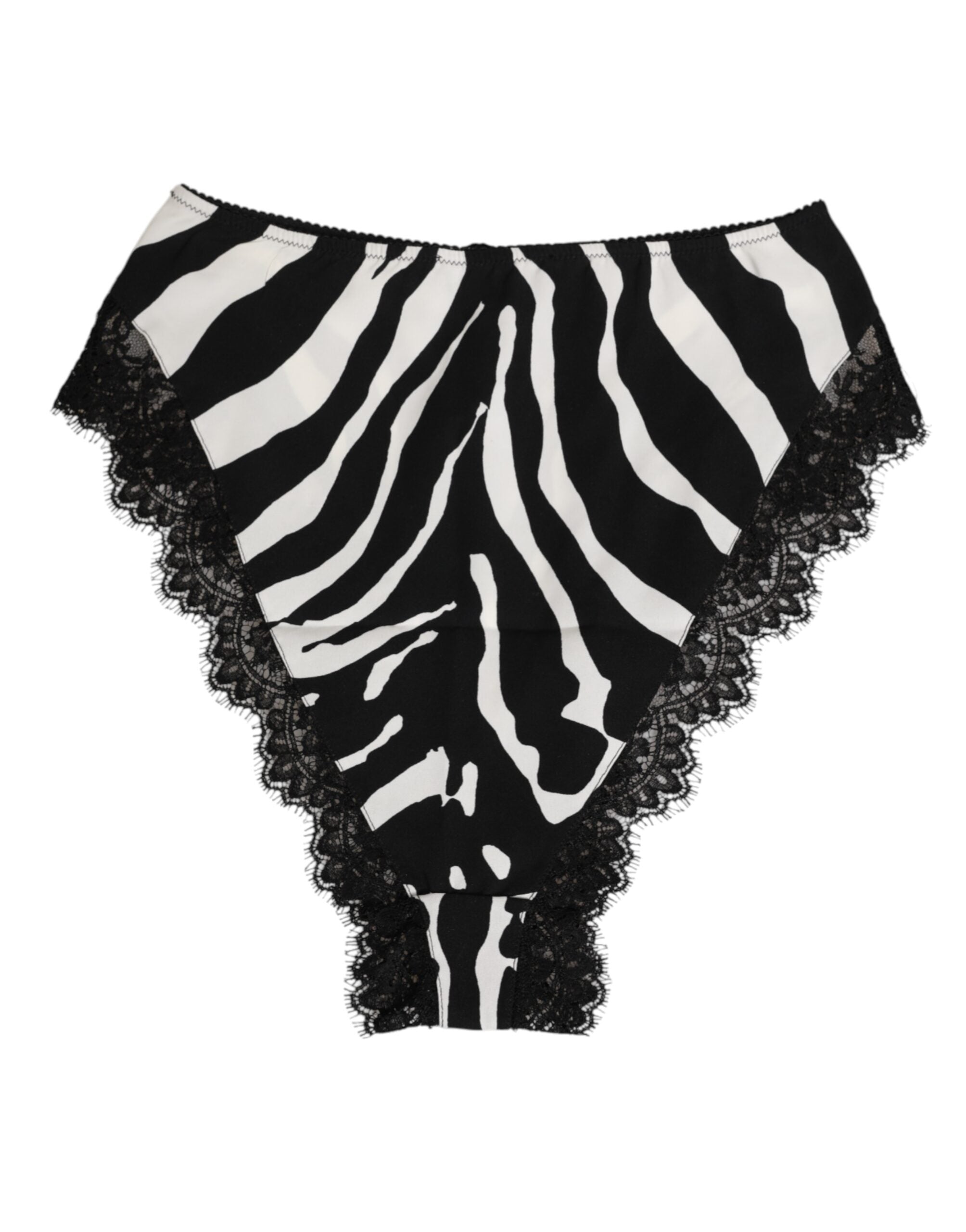 Dolce & Gabbana Schwarze Seiden-Zebra-Druck-Spitzenunterwäsche mit hoher Taille