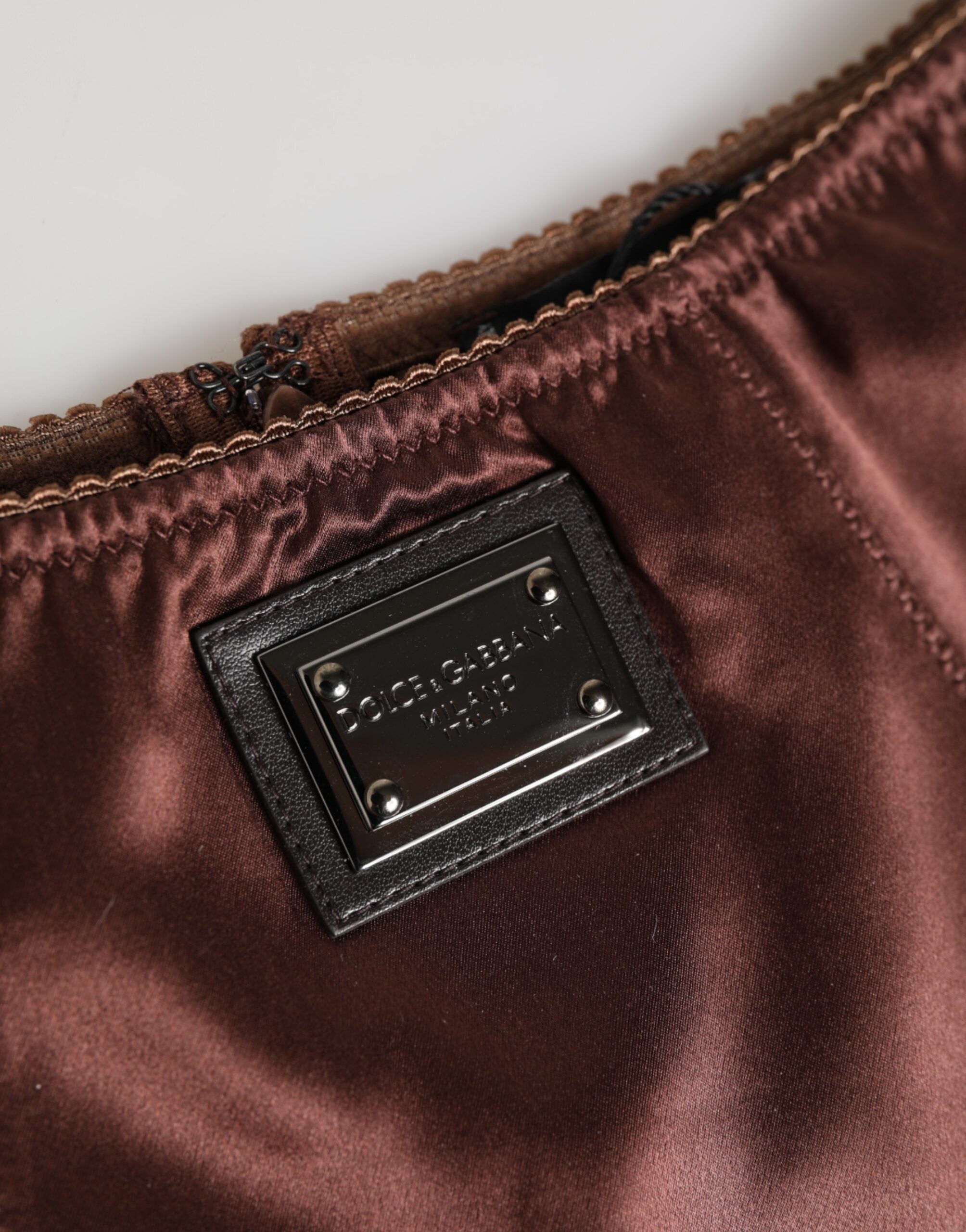 Dolce & Gabbana Braunes Seiden-Stretch-Mieder mit hoher Taille Unterwäsche