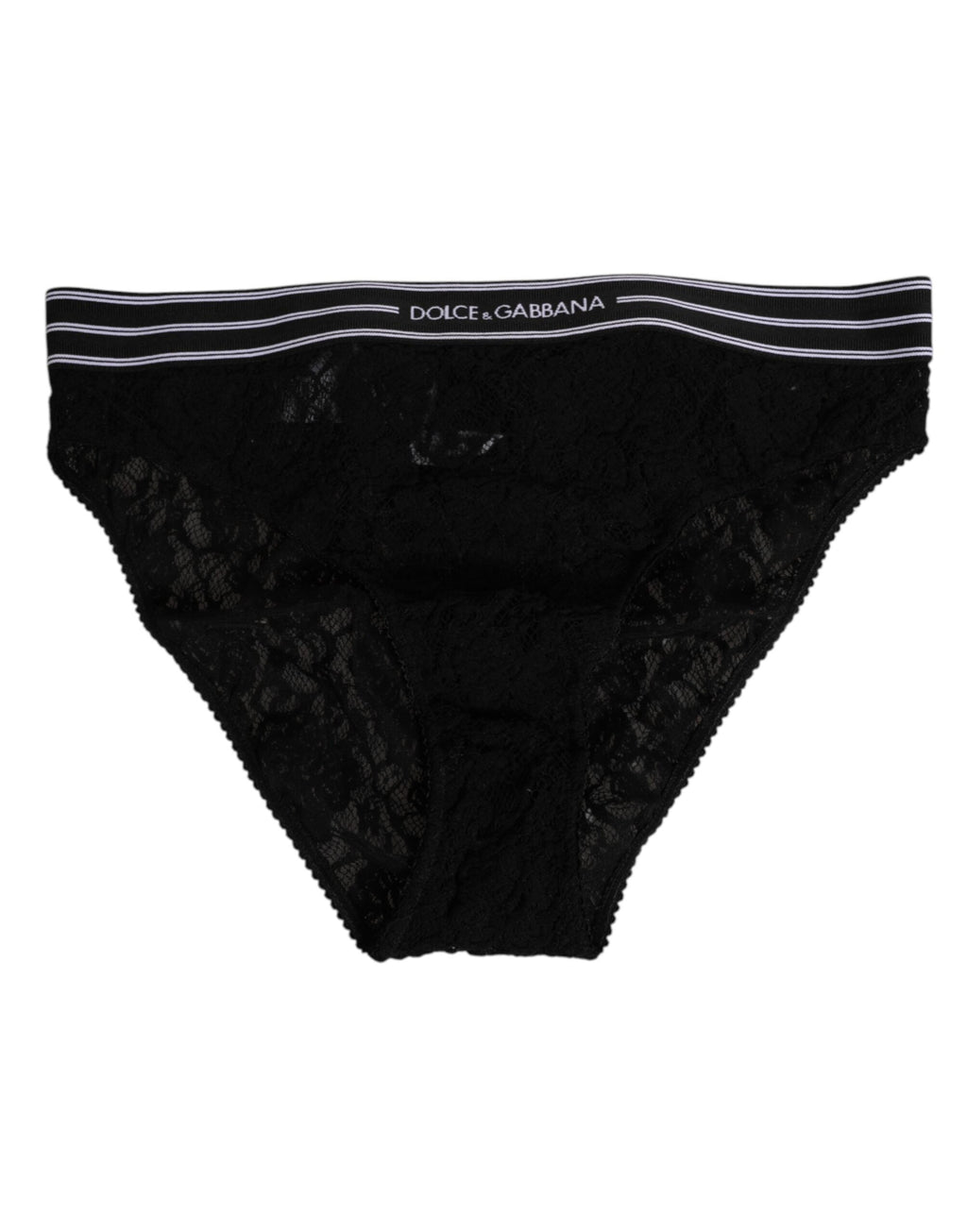 Dolce & Gabbana Schwarzer Spitzen-Slip-Slip mit Logo-Bund Unterwäsche