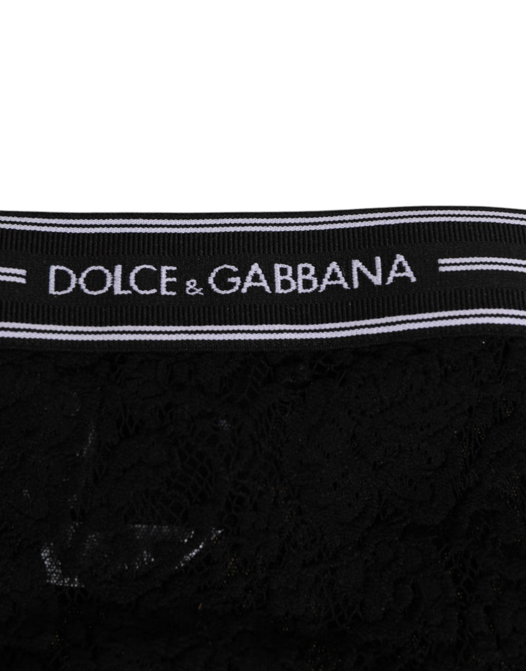Dolce & Gabbana Schwarzer Spitzen-Slip-Slip mit Logo-Bund Unterwäsche