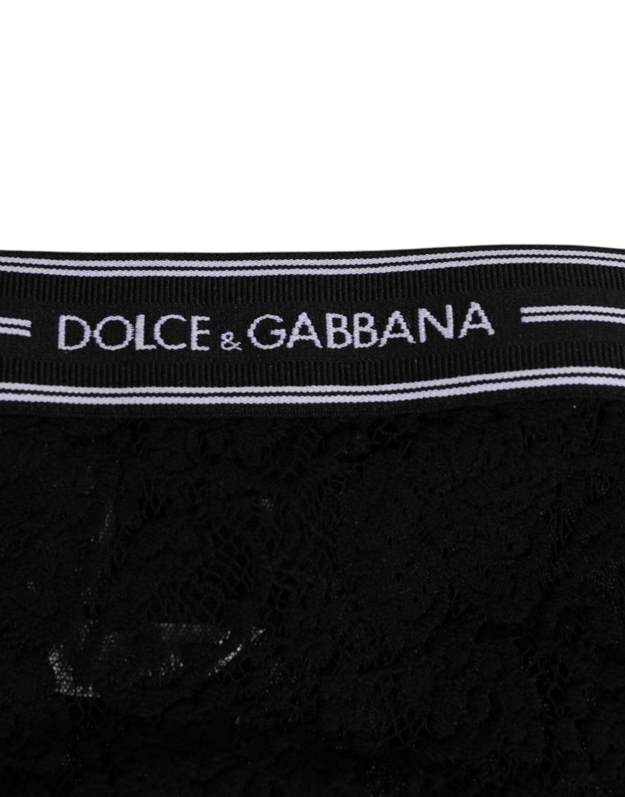 Dolce & Gabbana Schwarzer Spitzen-Slip-Slip mit Logo-Bund Unterwäsche