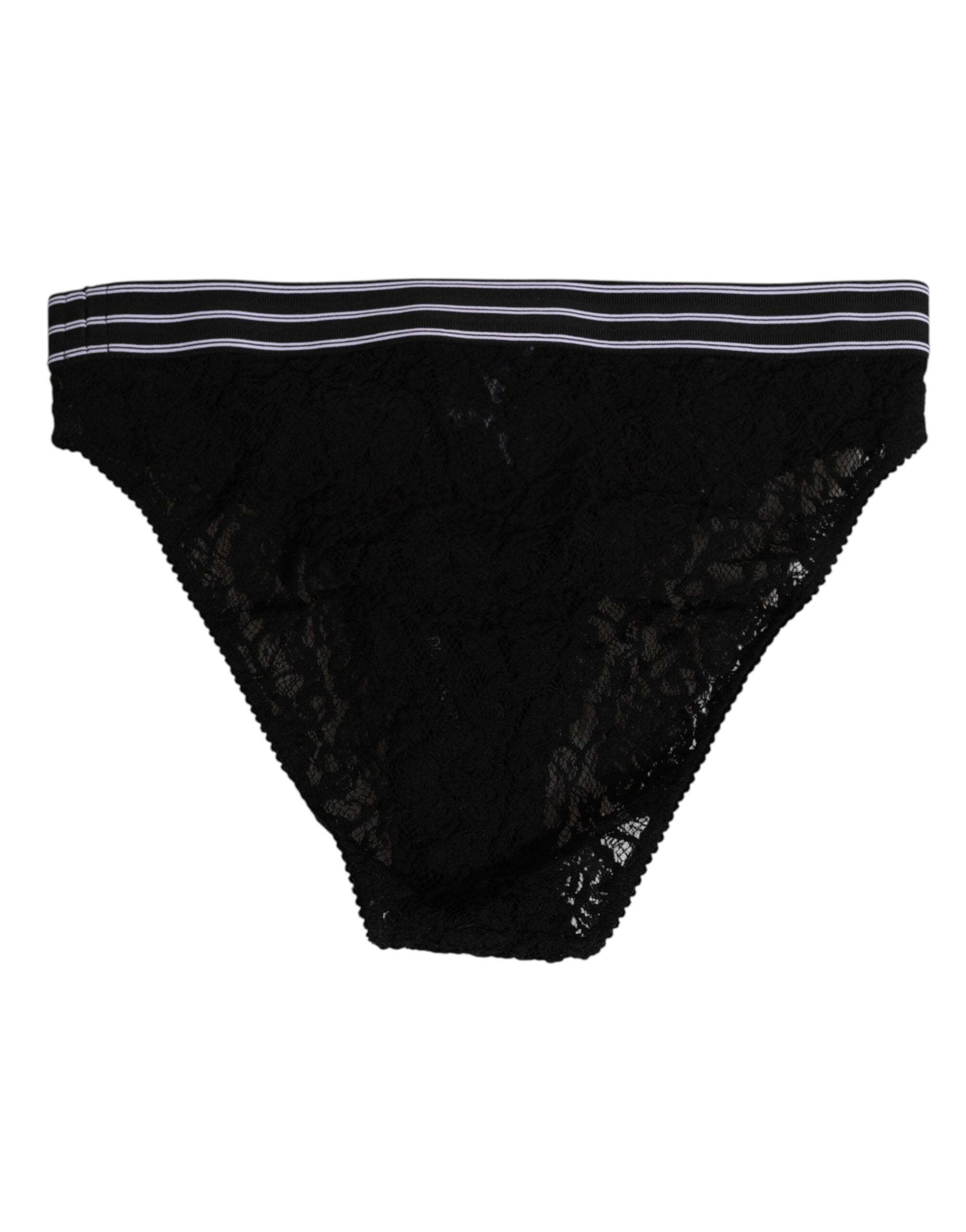 Dolce & Gabbana Schwarzer Spitzen-Slip-Slip mit Logo-Bund Unterwäsche