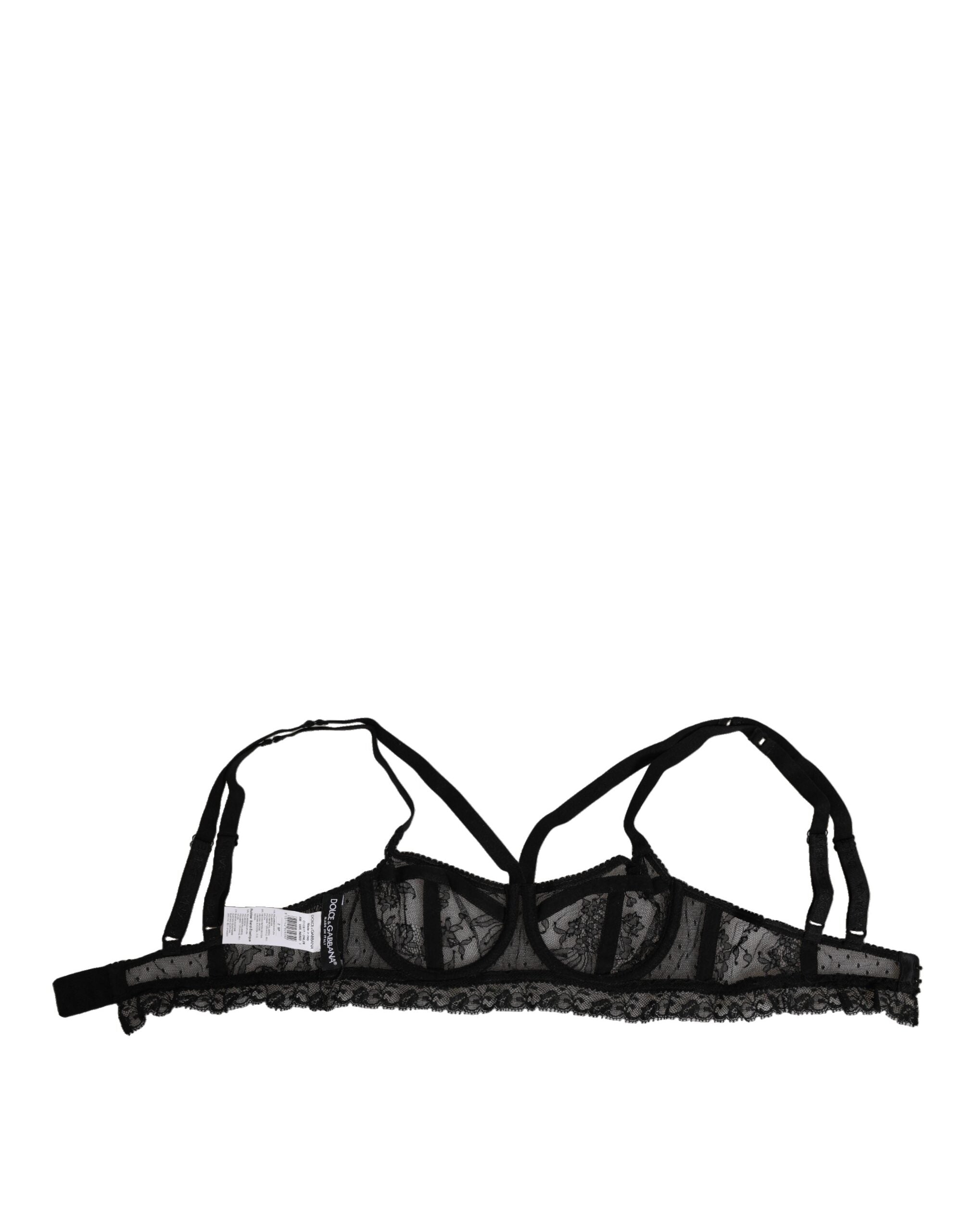 Dolce & Gabbana Schwarzer geblümter Spitzen-Nylon-Balconcino-BH Unterwäsche