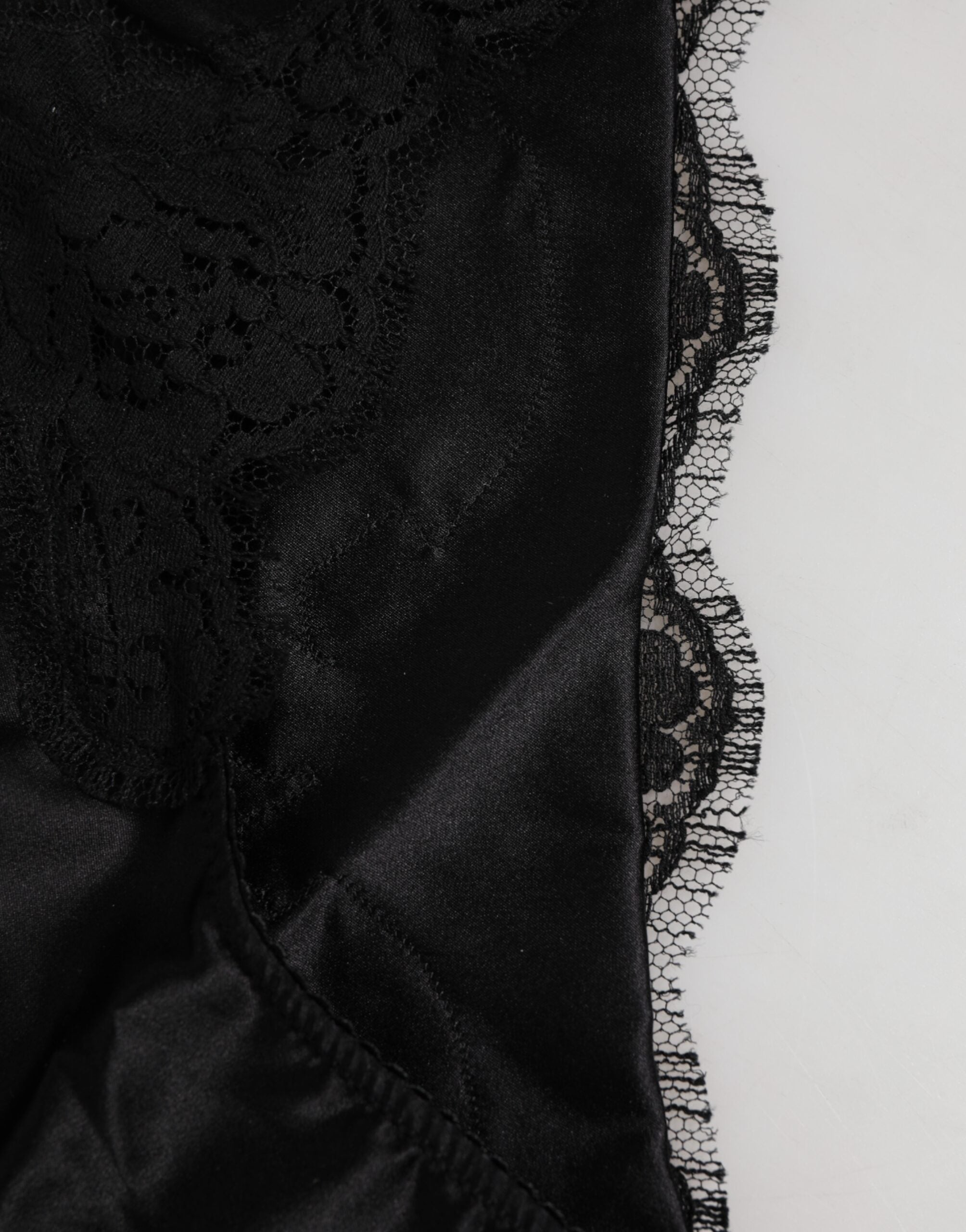 Dolce & Gabbana Schwarzer Seidensatin Floral Spitze Panty Slip Unterwäsche