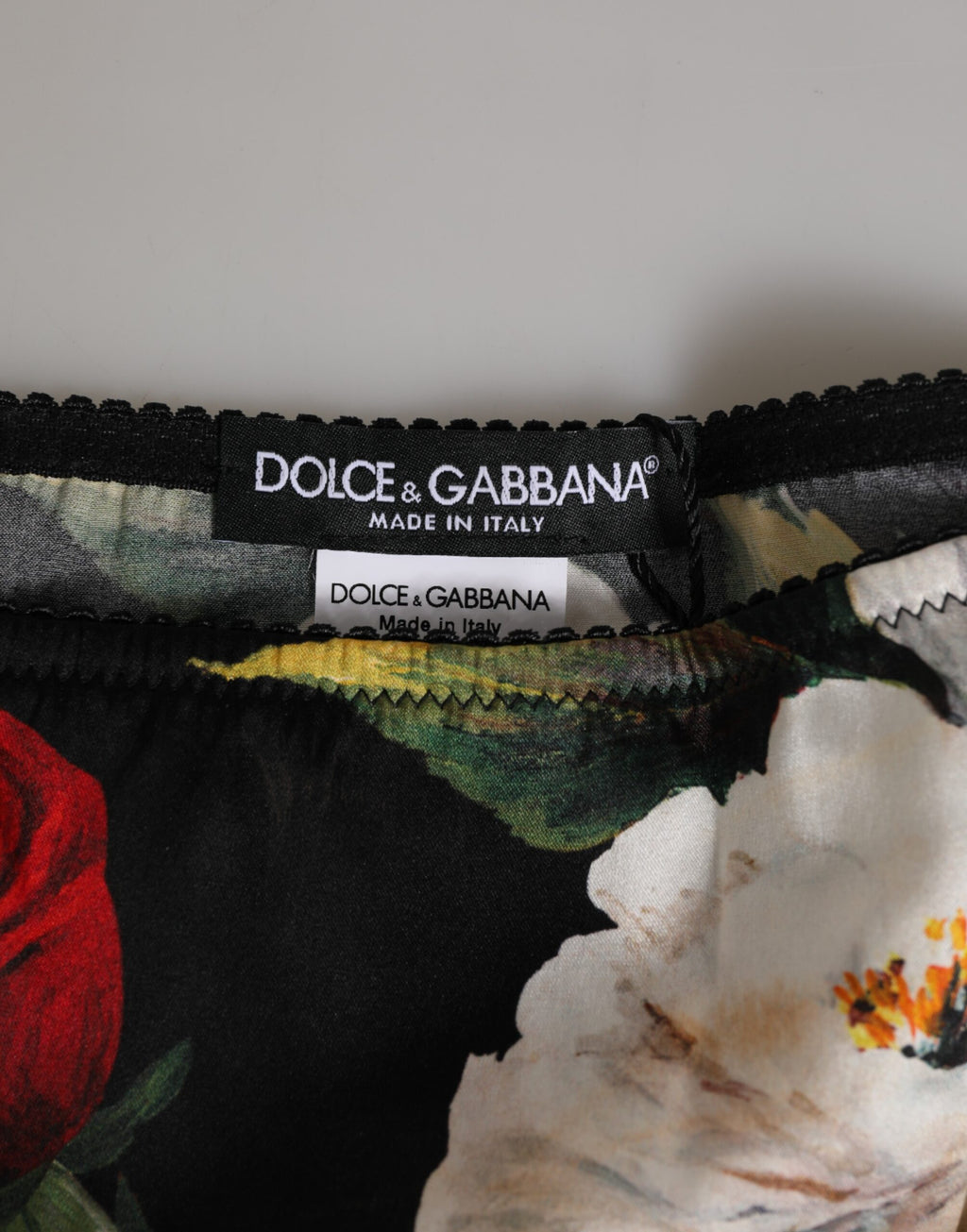 Dolce & Gabbana Schwarzer Floral Print Mid Waist Panty Unterwäsche