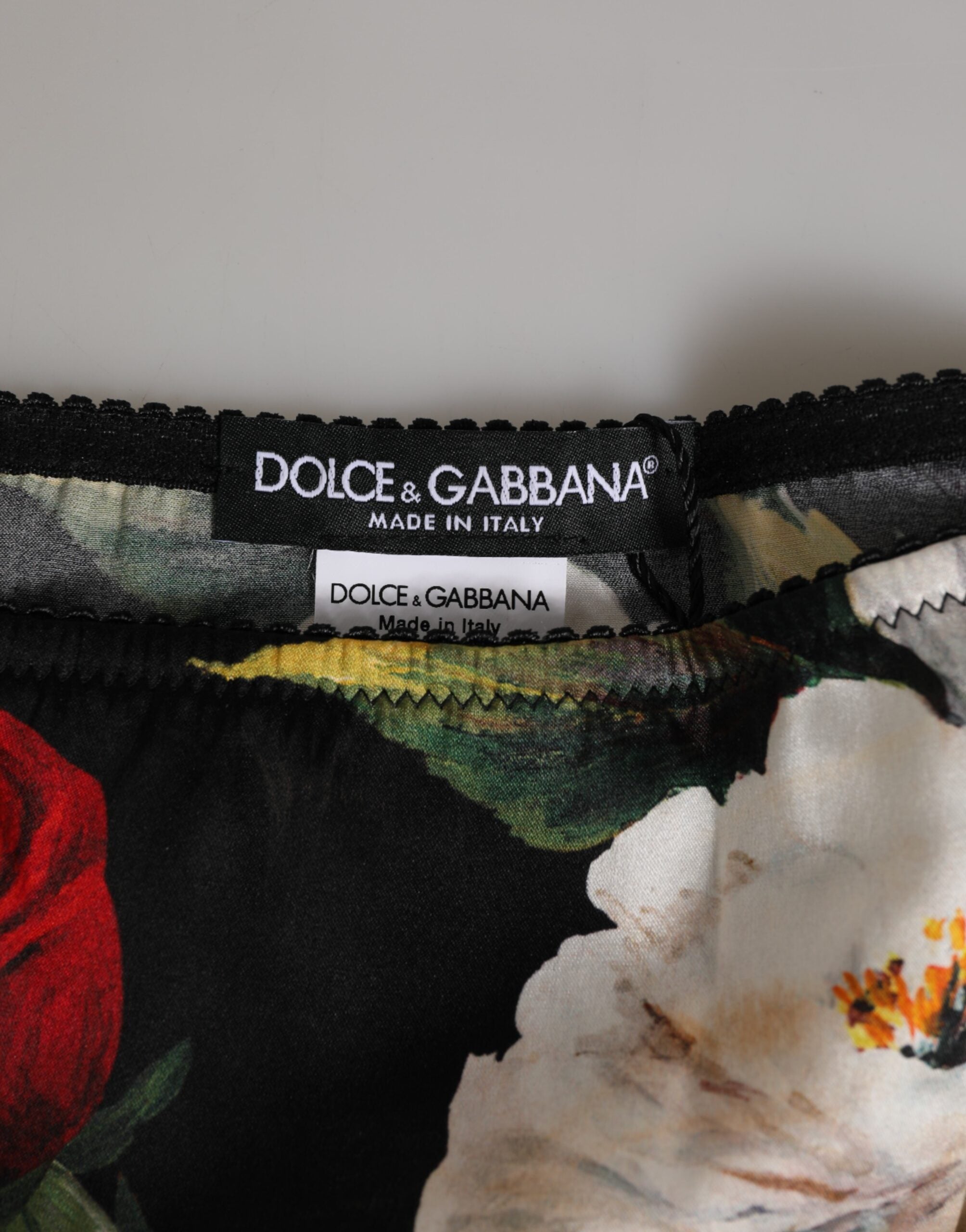 Dolce & Gabbana Schwarzer Floral Print Mid Waist Panty Unterwäsche