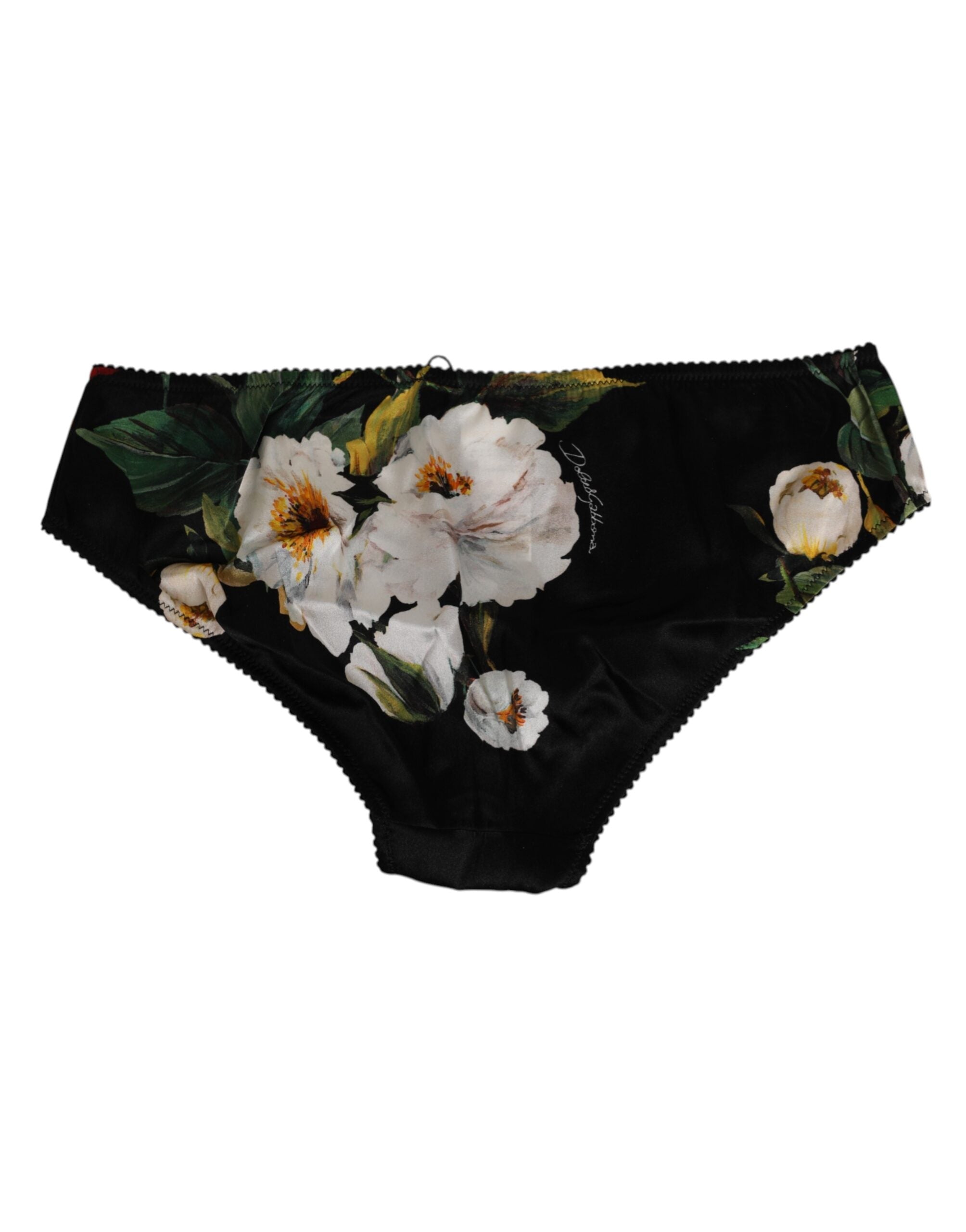 Dolce & Gabbana Schwarzer Floral Print Mid Waist Panty Unterwäsche