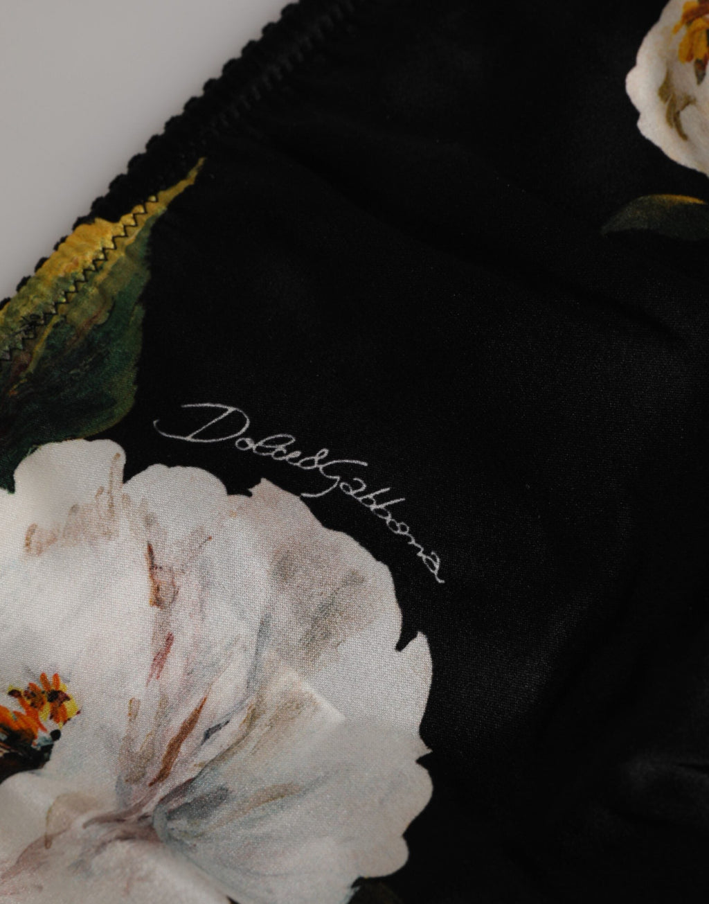 Dolce & Gabbana Schwarzer Floral Print Mid Waist Panty Unterwäsche