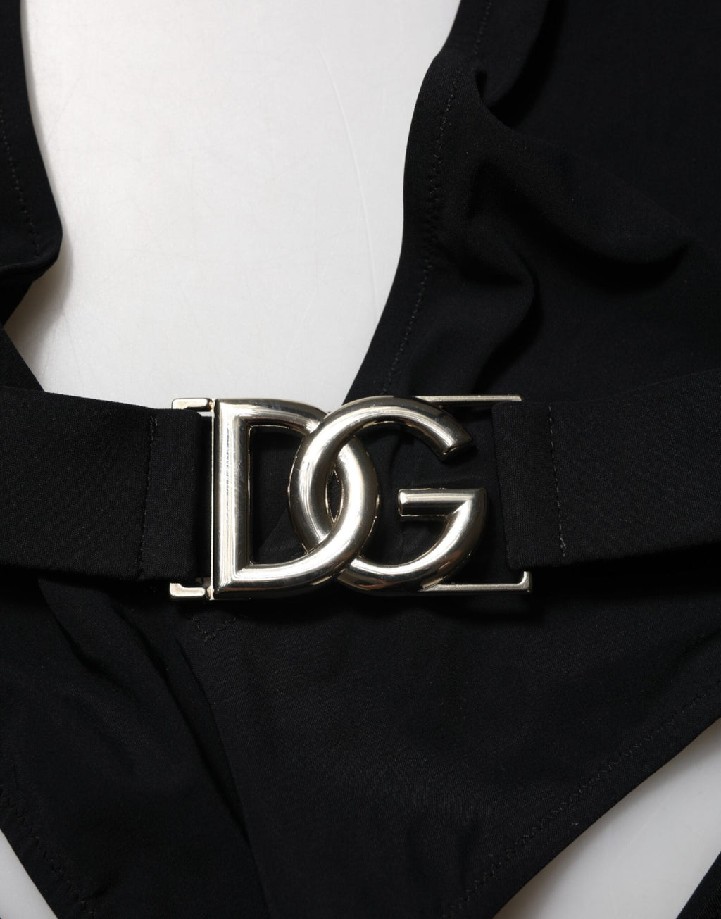 Dolce & Gabbana Schwarzer Nylon-Badeanzug mit tiefem V-Ausschnitt