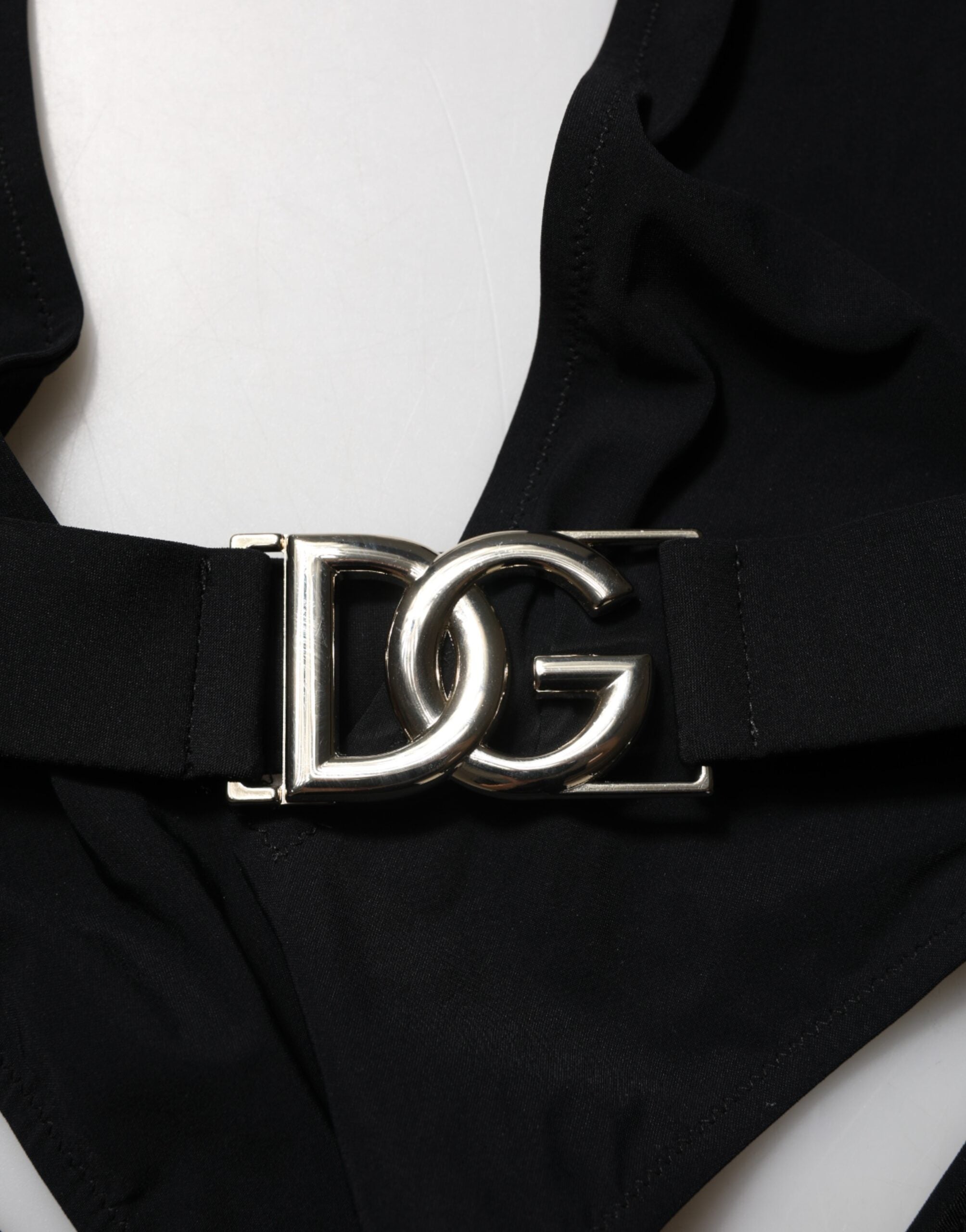 Dolce & Gabbana Schwarzer Nylon-Badeanzug mit tiefem V-Ausschnitt
