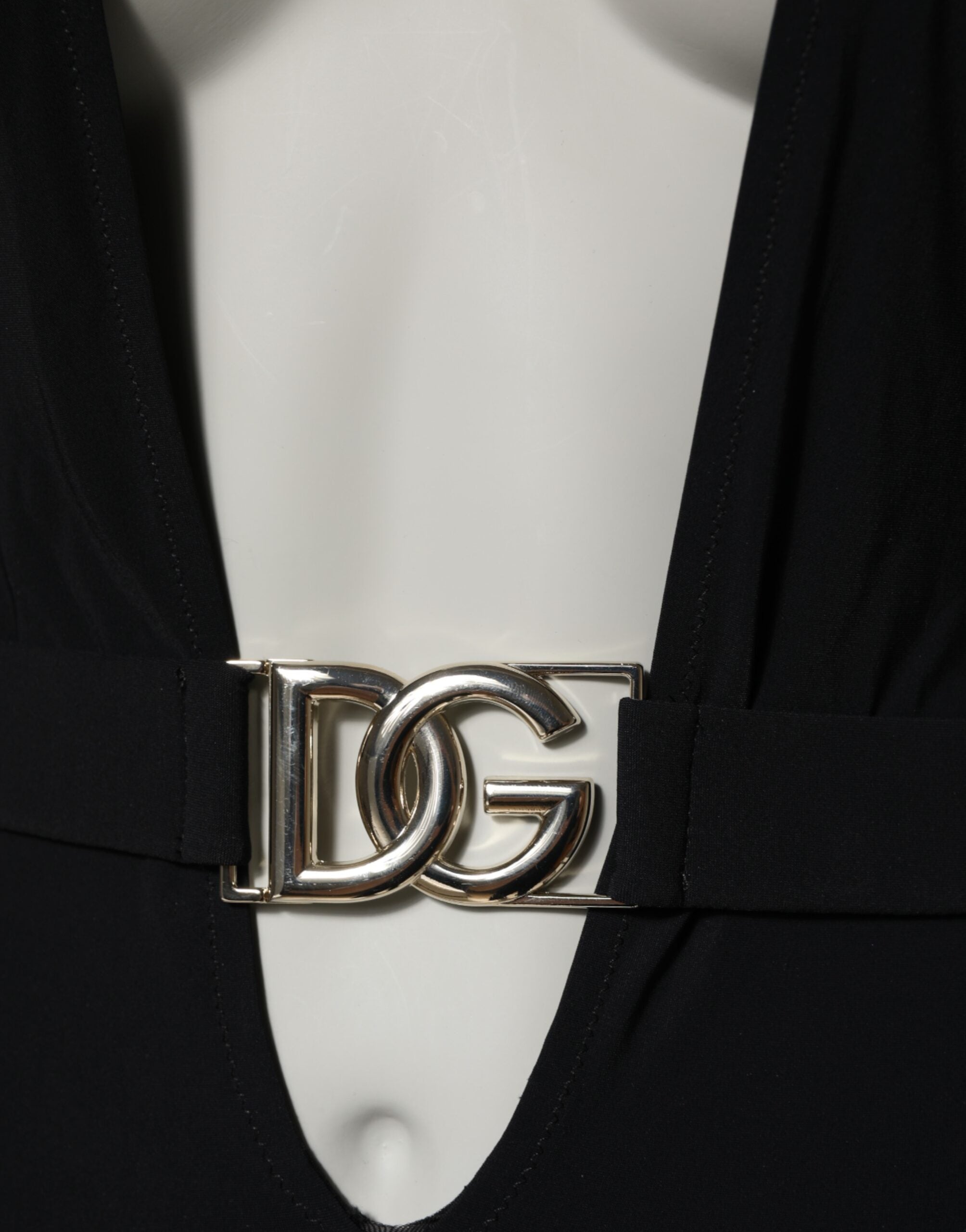 Dolce & Gabbana Schwarzer Nylon-Badeanzug mit tiefem V-Ausschnitt