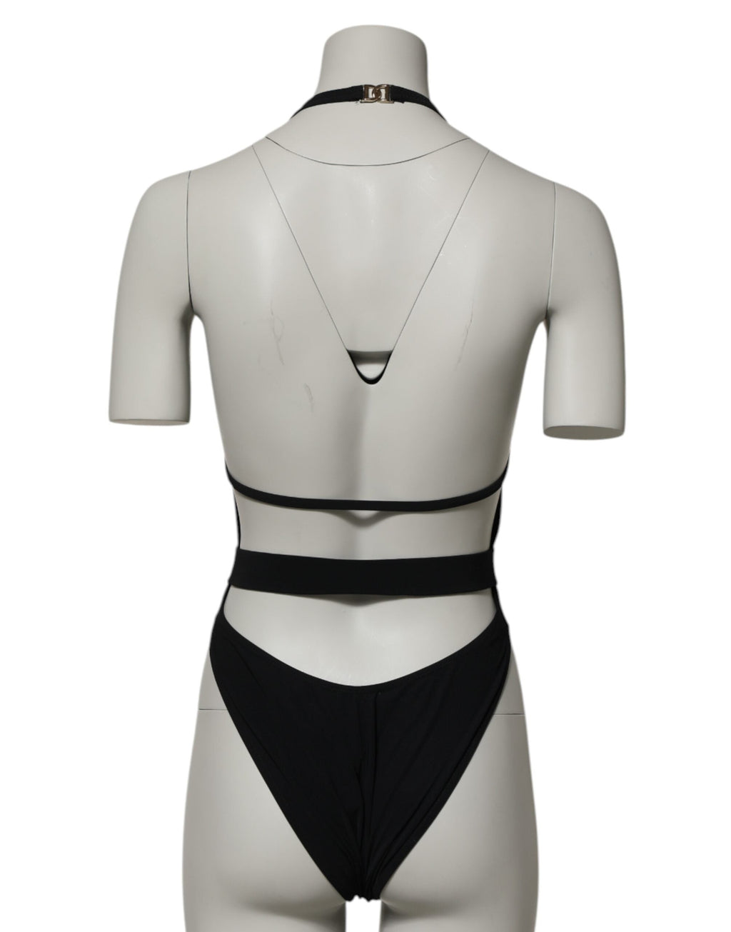 Dolce & Gabbana Schwarzer Nylon-Badeanzug mit tiefem V-Ausschnitt