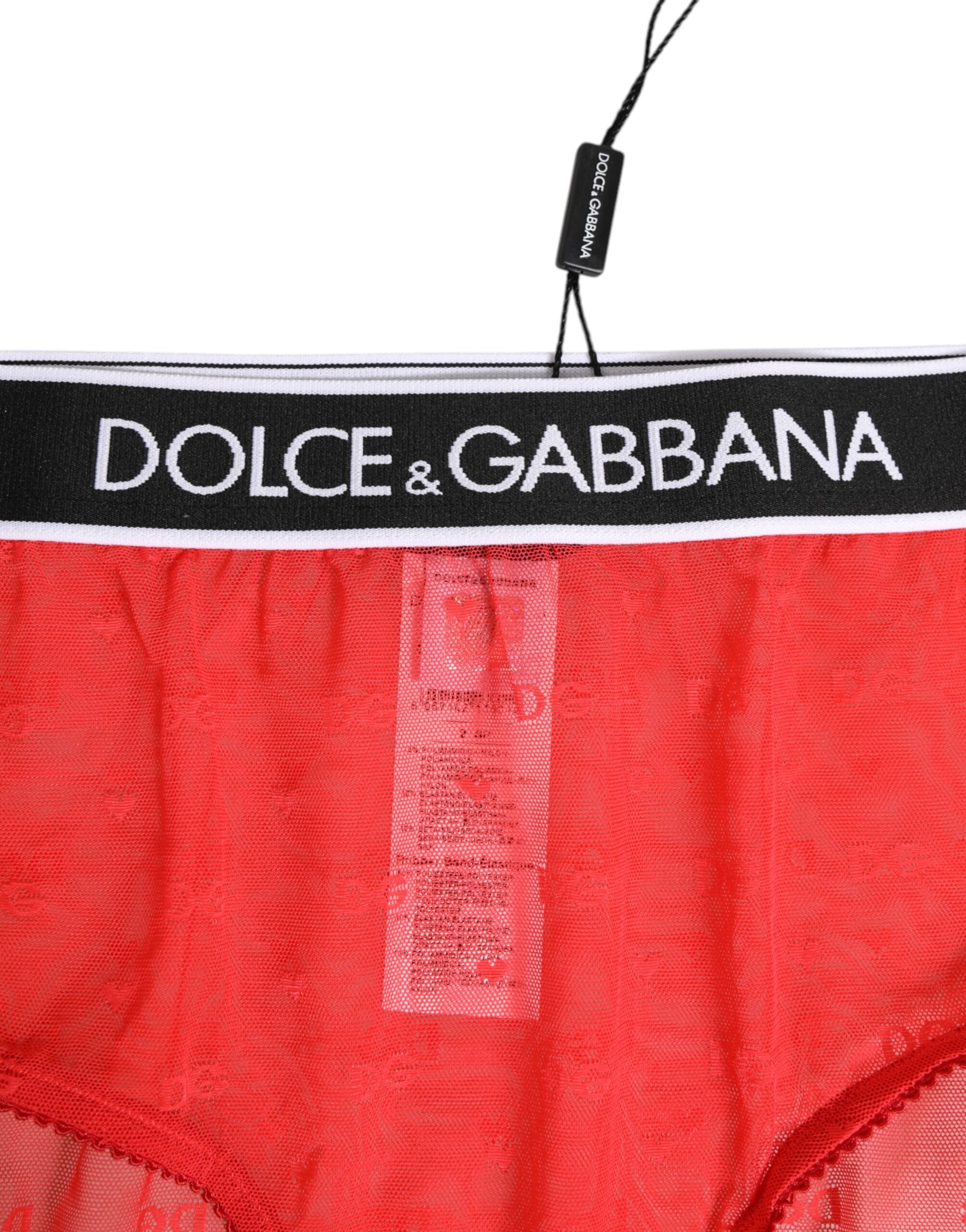 Dolce & Gabbana Rotes Nylon-Logo mit Bund Slip Unterwäsche