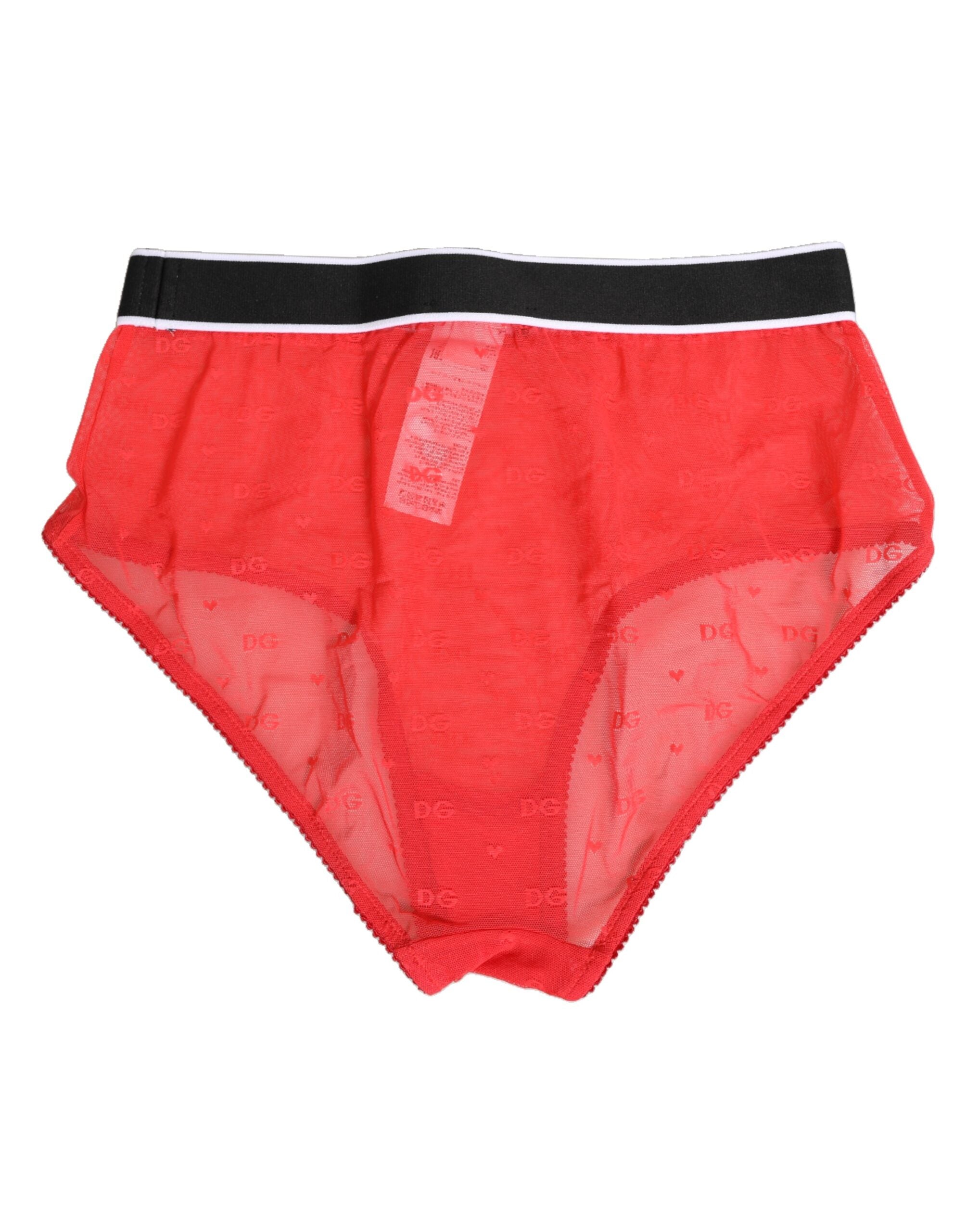 Dolce & Gabbana Rotes Nylon-Logo mit Bund Slip Unterwäsche