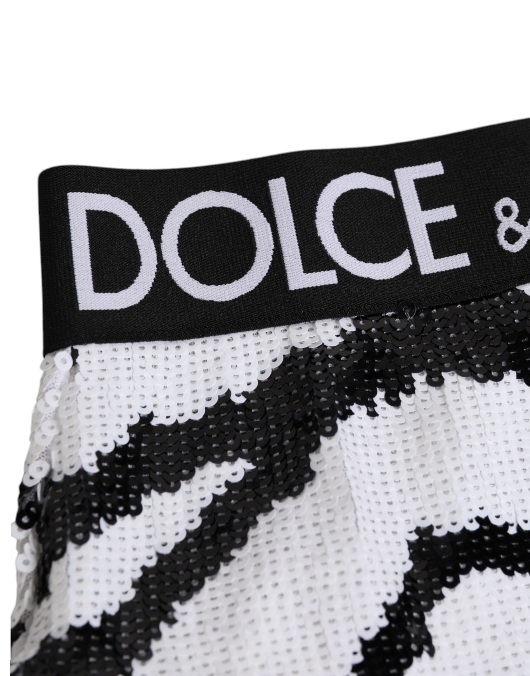 Dolce & Gabbana Schwarz Weiß Pailletten Hohe Taille Panty Unterwäsche