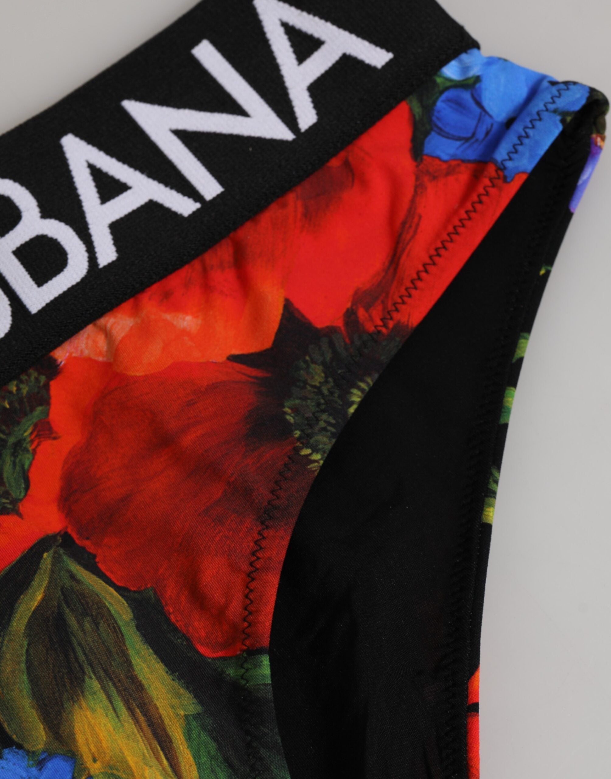 Dolce & Gabbana Schwarze Floral Print High Waist Panty Unterwäsche