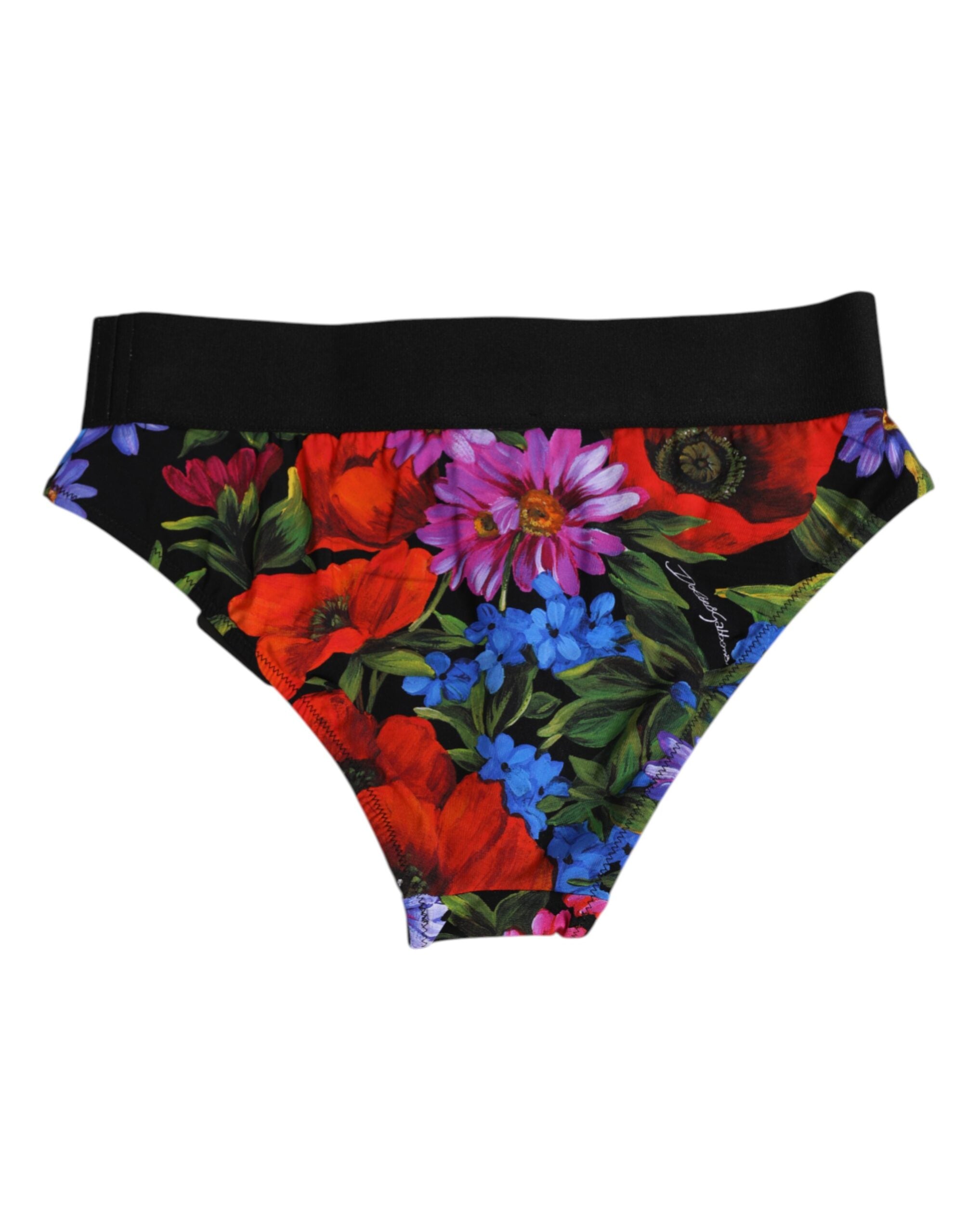 Dolce & Gabbana Schwarze Floral Print High Waist Panty Unterwäsche